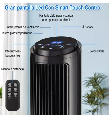 Ventilador De Torre Silencioso Giratorio Con Control Remoto T