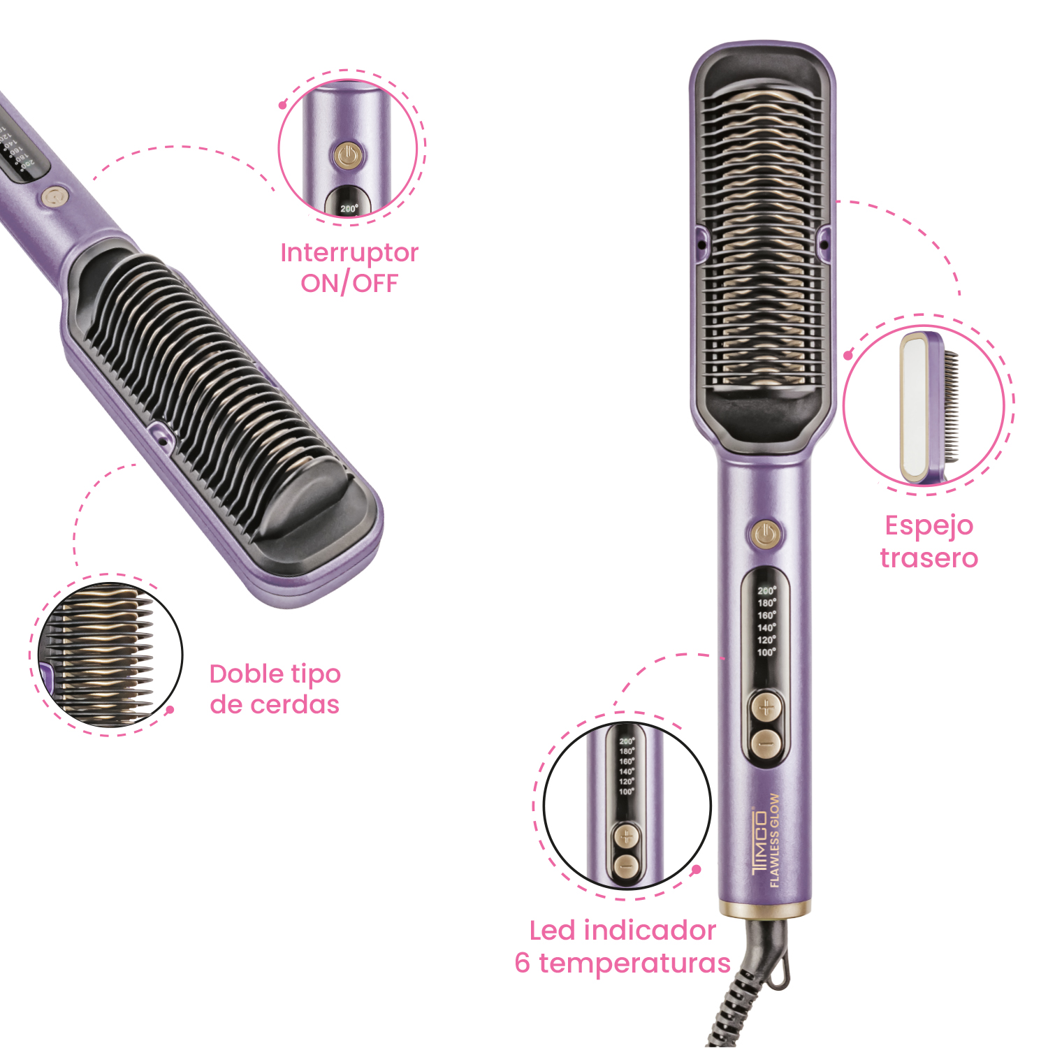 Cepillo Alaciador Timco Peine Alisador Electrico De Iones