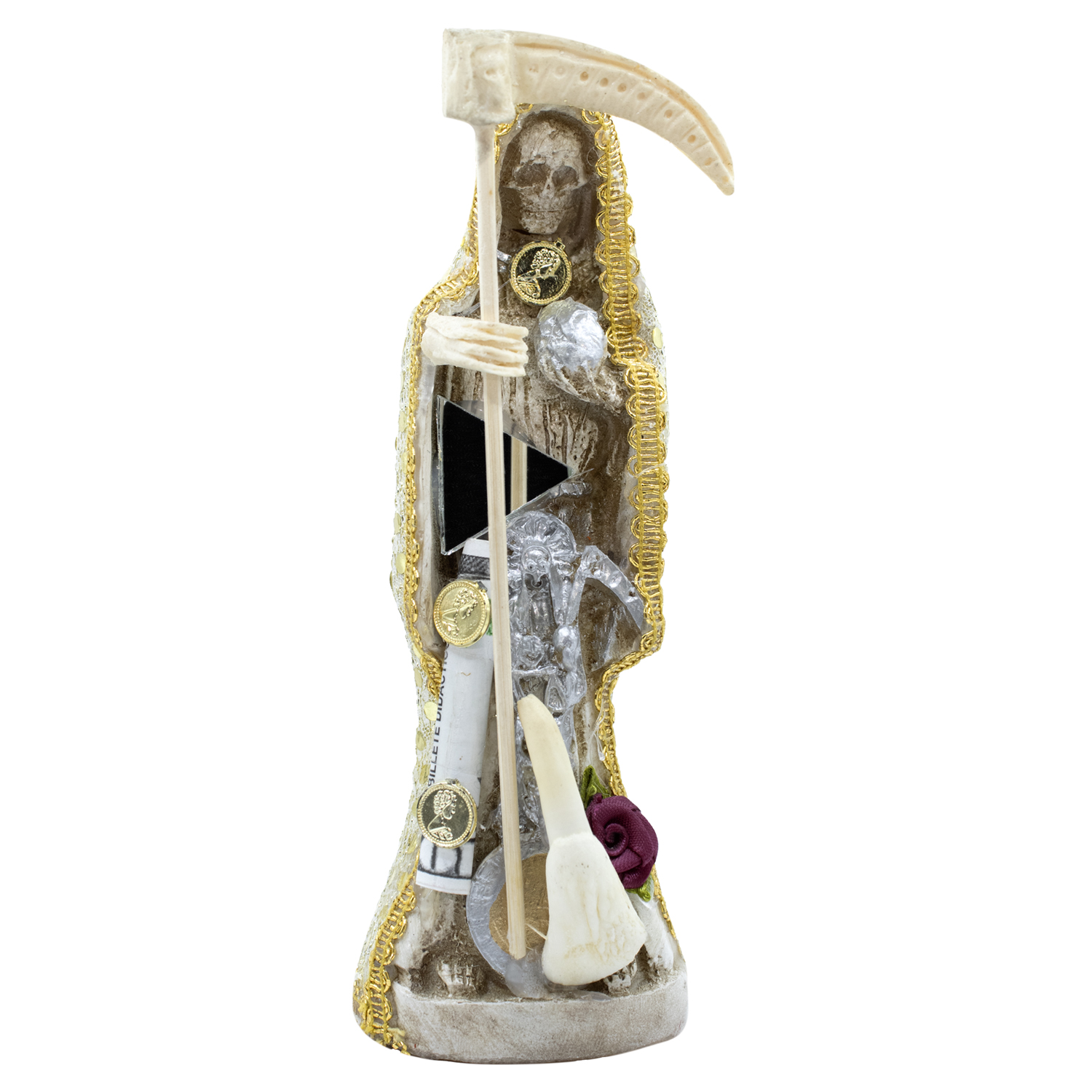 Santa Muerte Hueso Vestida 30cm Protección, Paz y Abundancia.