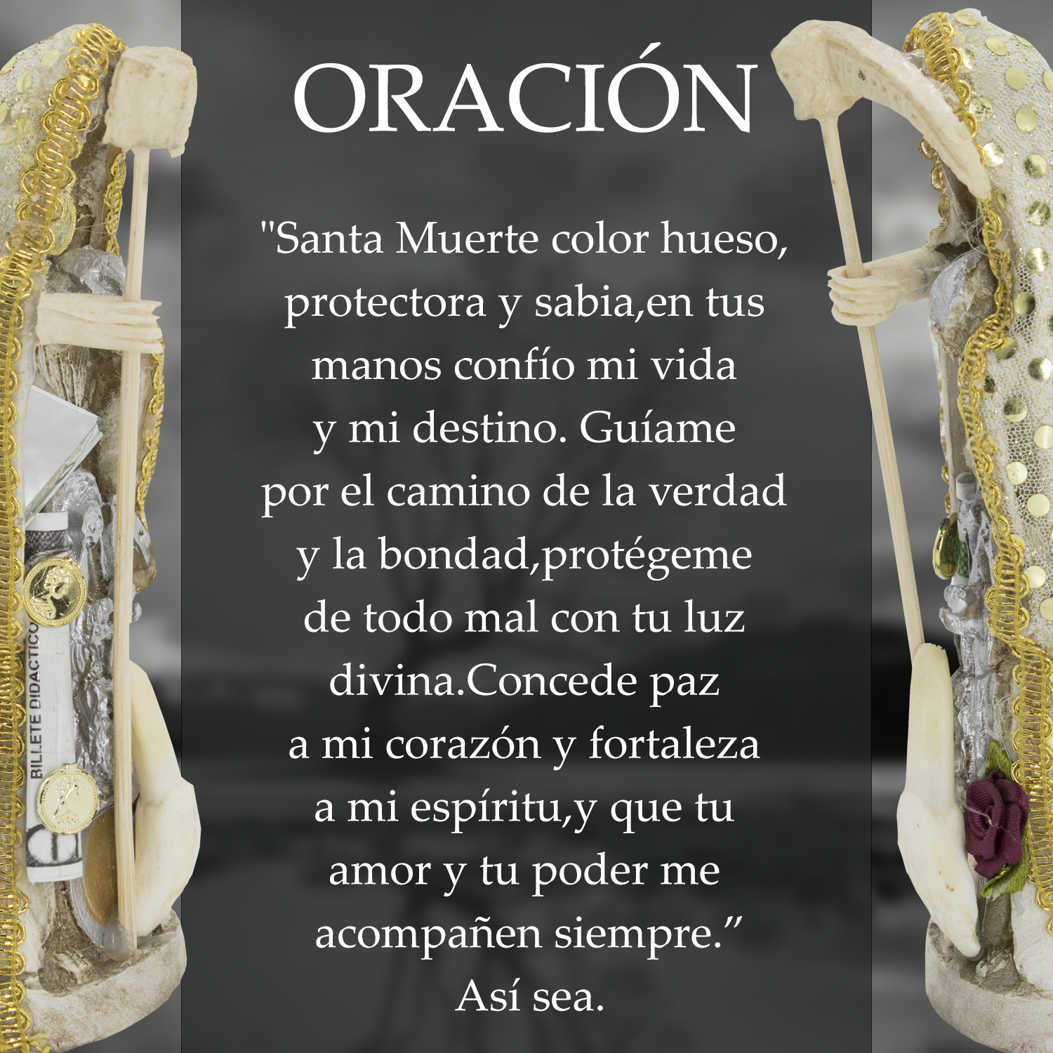 Santa Muerte Hueso Vestida 30cm Protección, Paz y Abundancia.