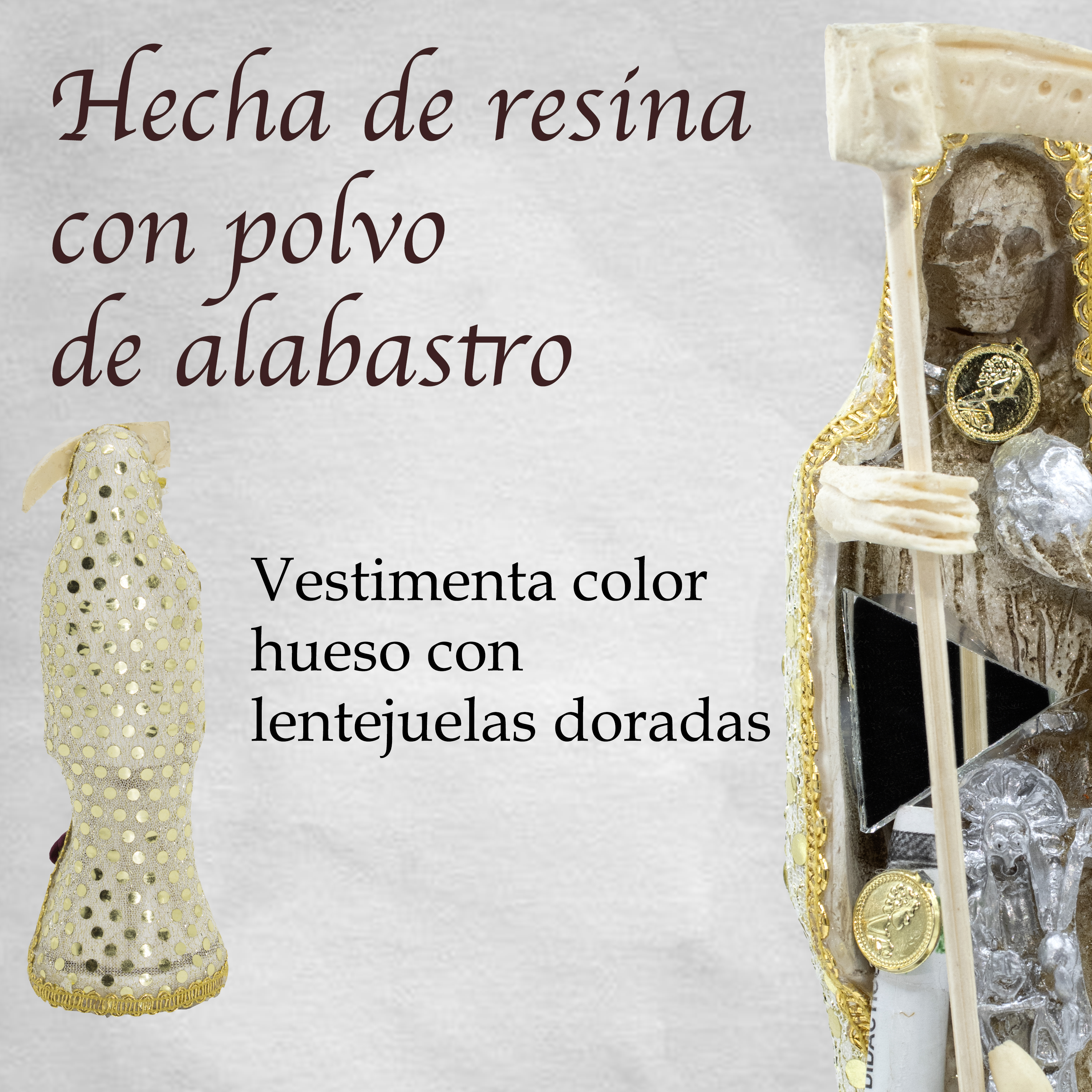 Santa Muerte Hueso Vestida 30cm Protección, Paz y Abundancia.