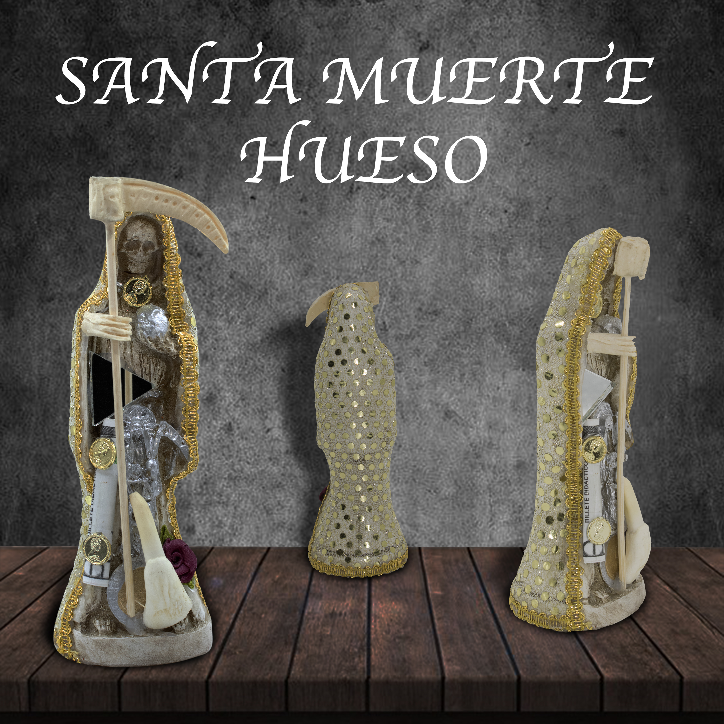 Santa Muerte Hueso Vestida 30cm Protección, Paz y Abundancia.