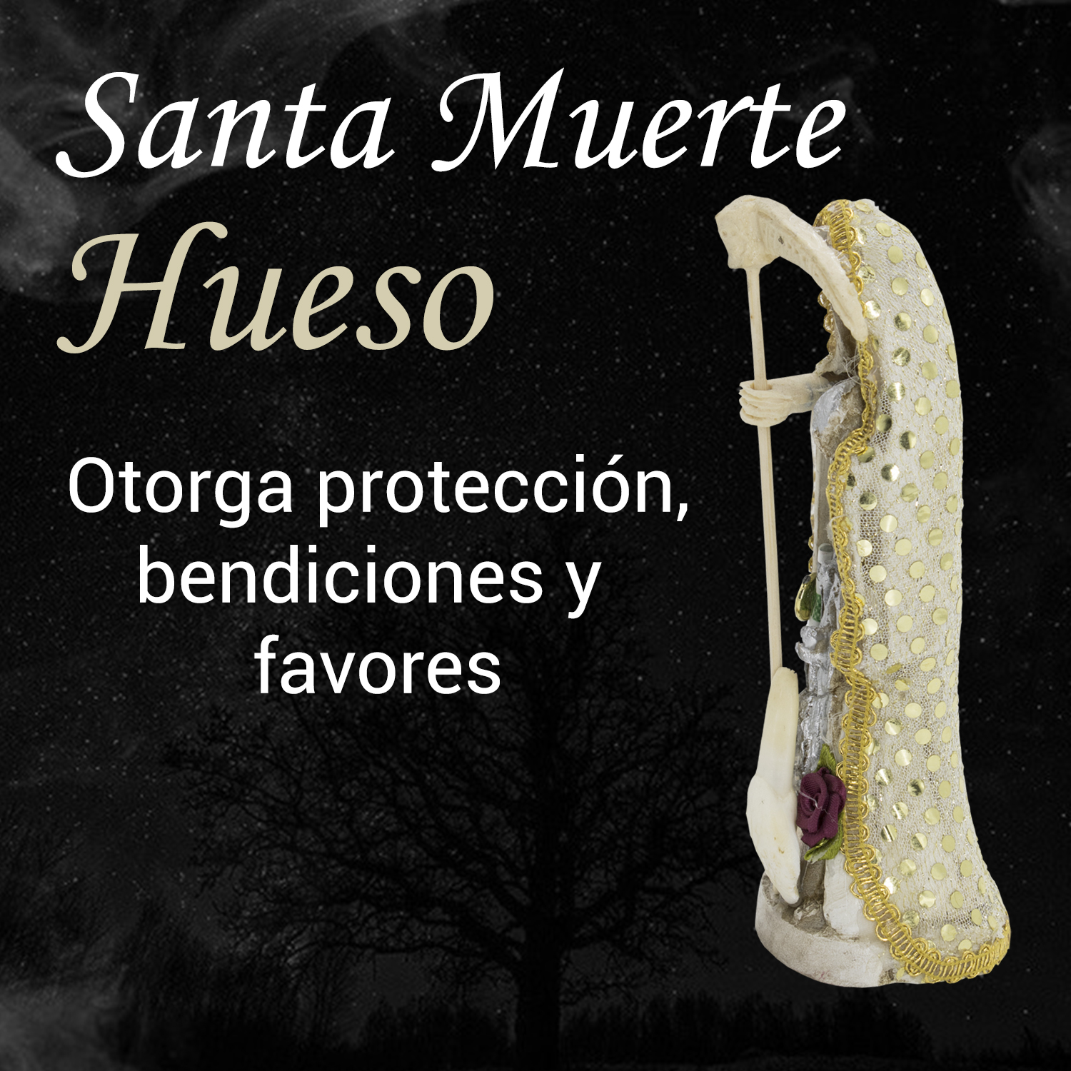 Santa Muerte Hueso Vestida 30cm Protección, Paz y Abundancia.