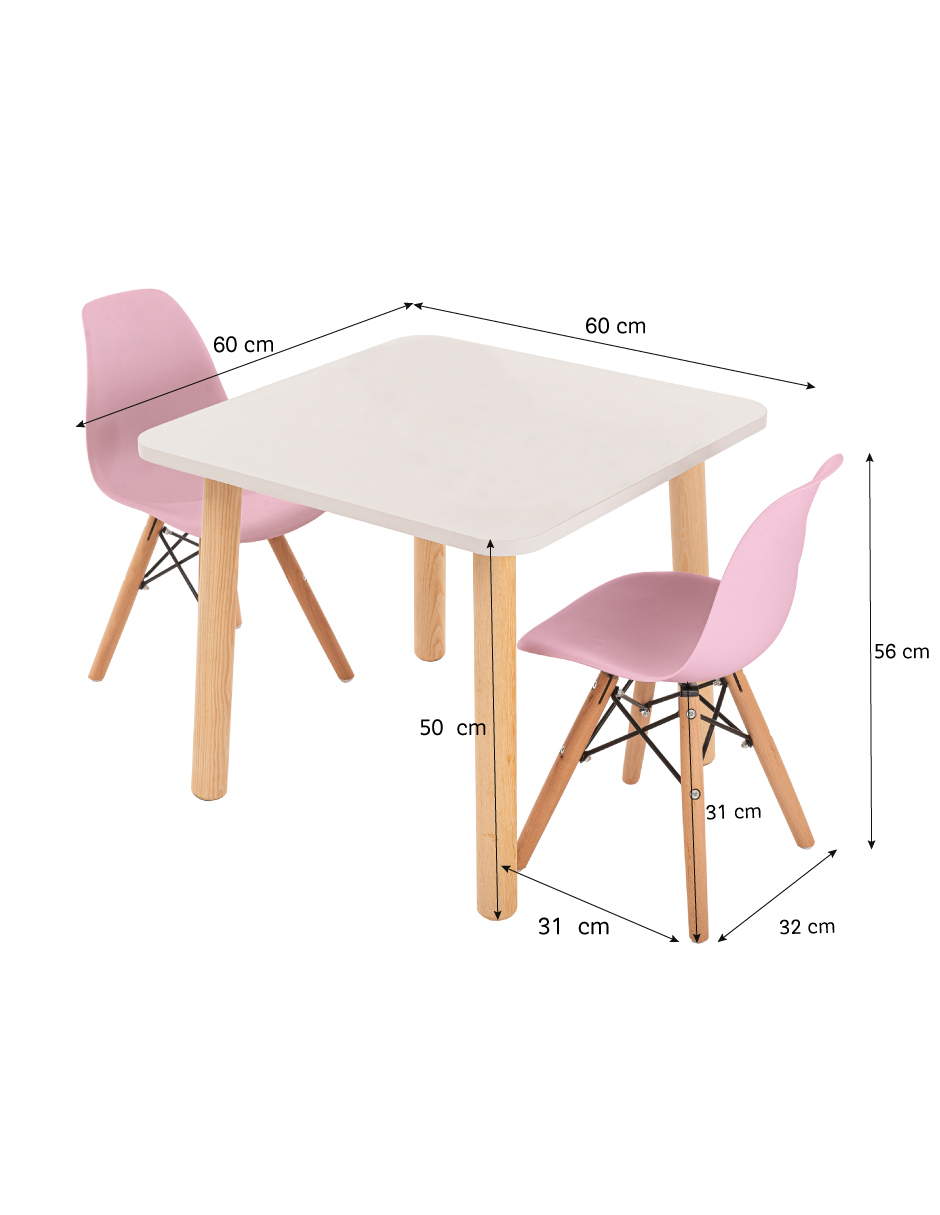 Comedor para Niñas – Mesa Cuadrada y 2 Sillas Eames Infantiles – Duduk 