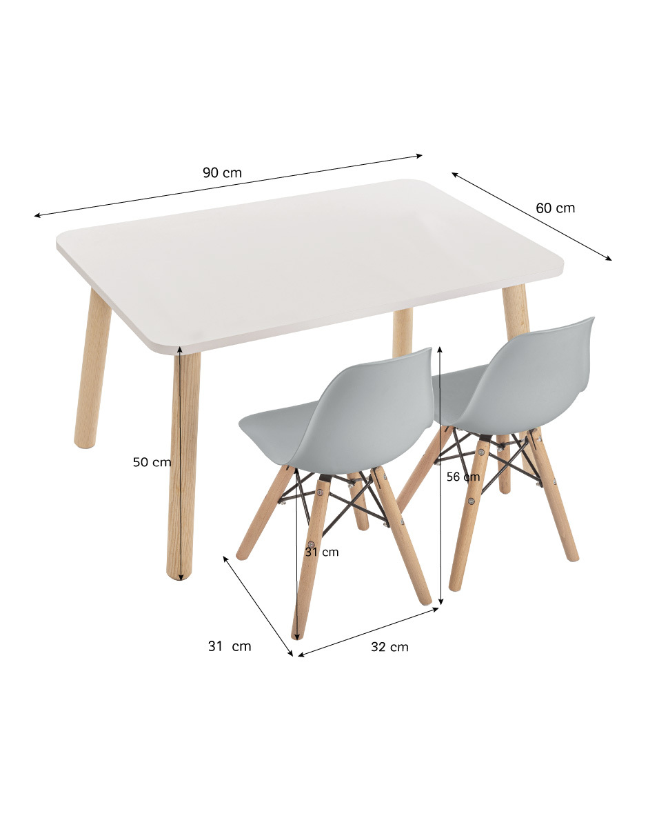 Comedor para Niños de Preescolar – 2 Sillas Eames y Mesa Rectangular- Duduk 
