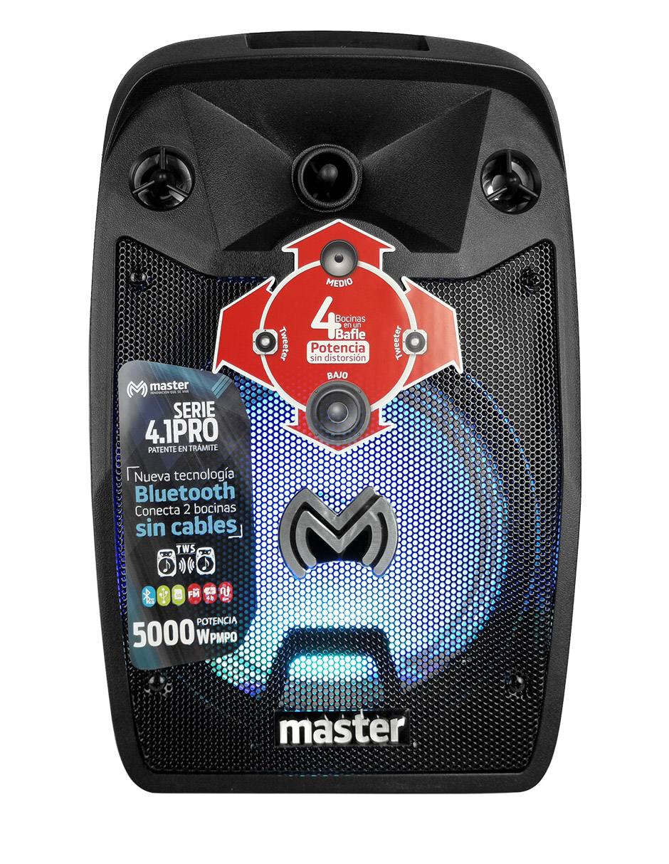 Master Bocina Bafle Amplificado Portatil Bluetooth de 8 Pulgadas con Accesorios y Tecnología de Enlace Inalambrica TWS 8-TWS