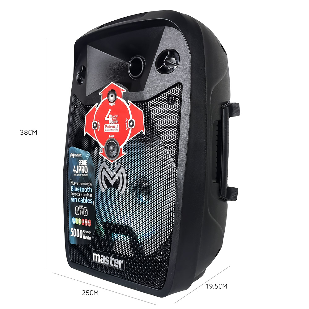 Master Bocina Bafle Amplificado Portatil Bluetooth de 8 Pulgadas con Accesorios y Tecnología de Enlace Inalambrica TWS 8-TWS