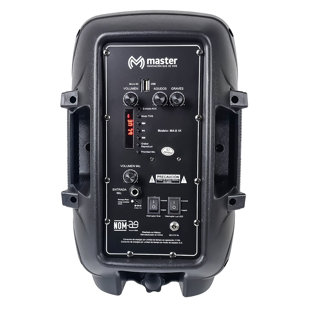 Master Bocina Bafle Amplificado Portatil Bluetooth de 8 Pulgadas con Accesorios y Tecnología de Enlace Inalambrica TWS 8-TWS