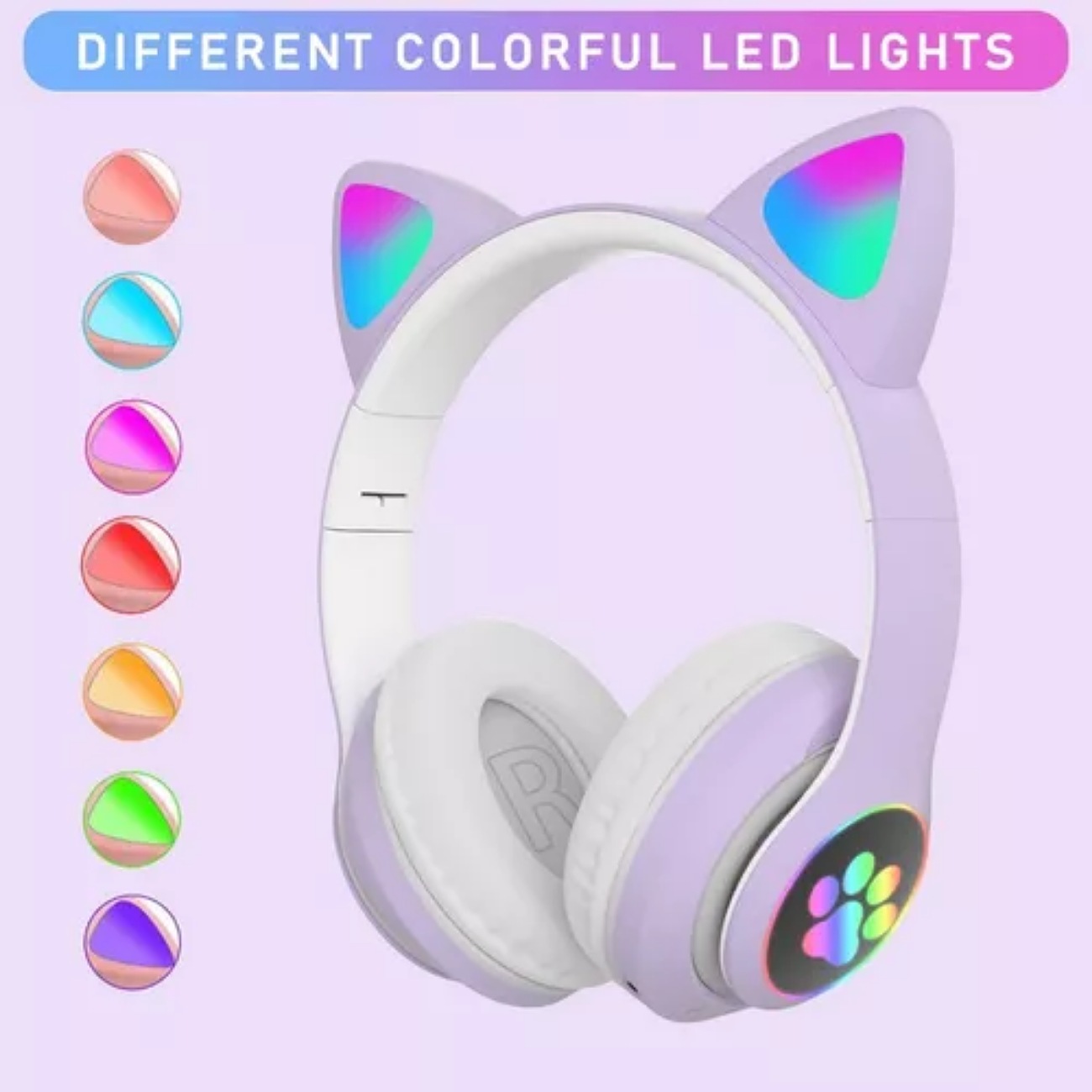 Audifonos Orejas De Gato Bluetooths 5.1 Led Diadema Ninos Color Violeta