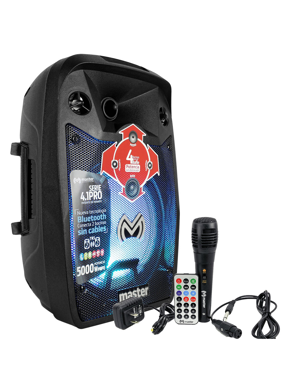 Master Bocina Bafle Amplificado Portatil Bluetooth de 8 Pulgadas con Accesorios y Tecnología de Enlace Inalambrica TWS 8-TWS