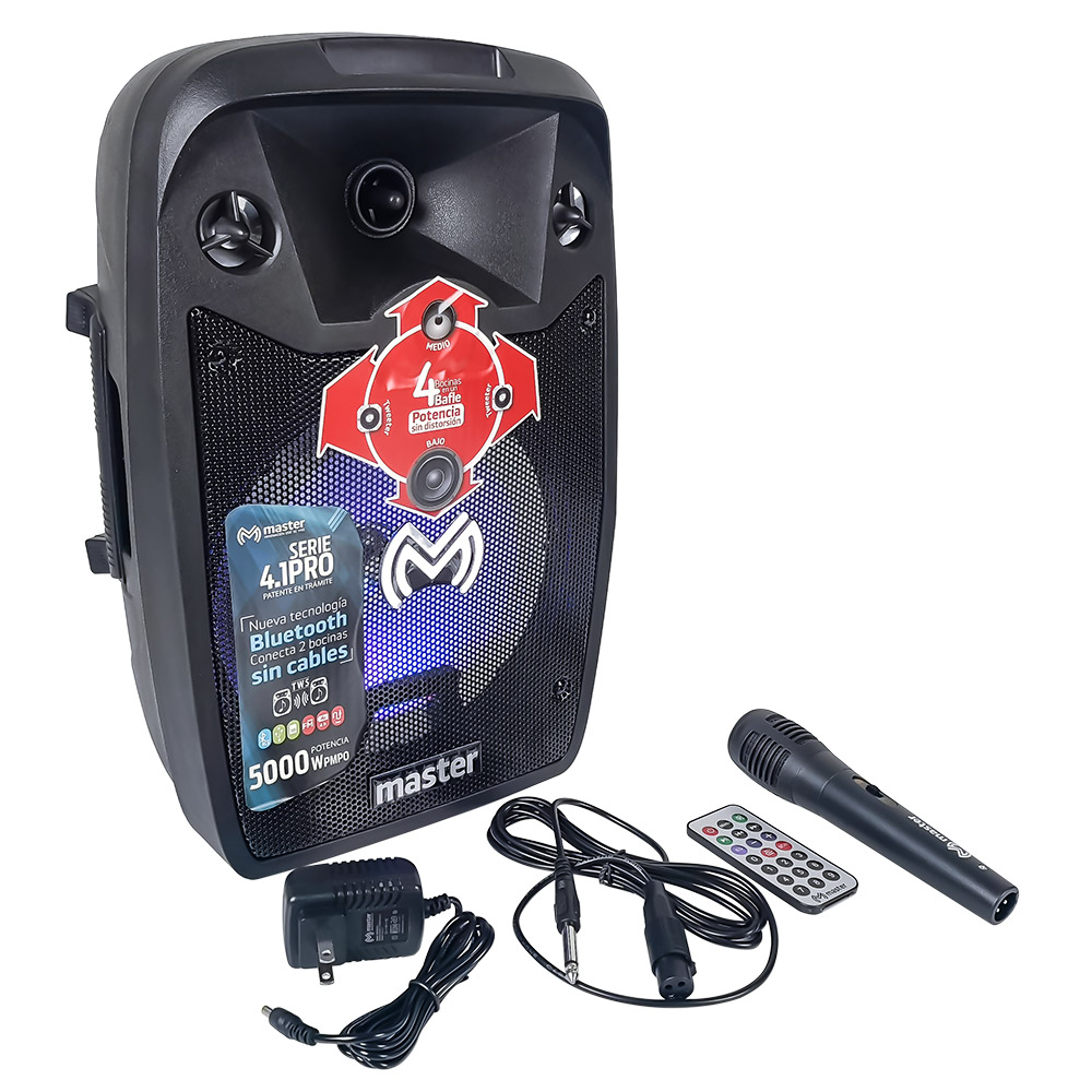 Master Bocina Bafle Amplificado Portatil Bluetooth de 8 Pulgadas con Accesorios y Tecnología de Enlace Inalambrica TWS 8-TWS