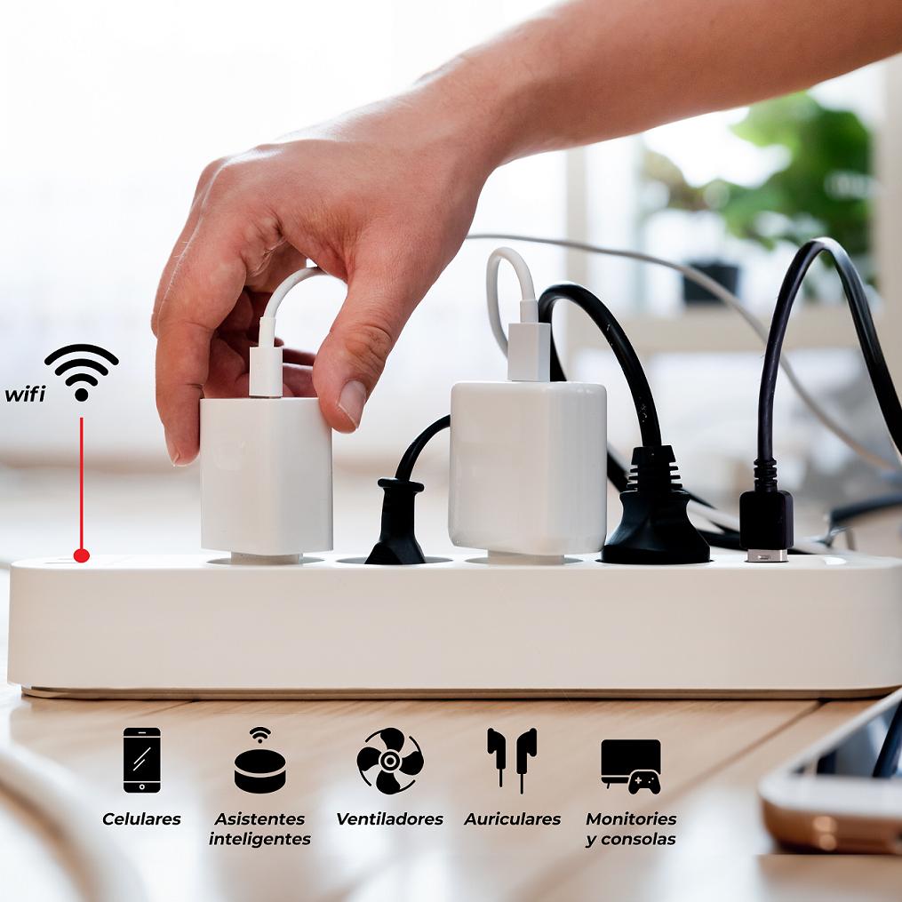 Barra Multicontactos Inteligente Compatible con Alexa y Google Home con 4 Terminales y 4 Puertos USB Master  IOT-POWSTRIP