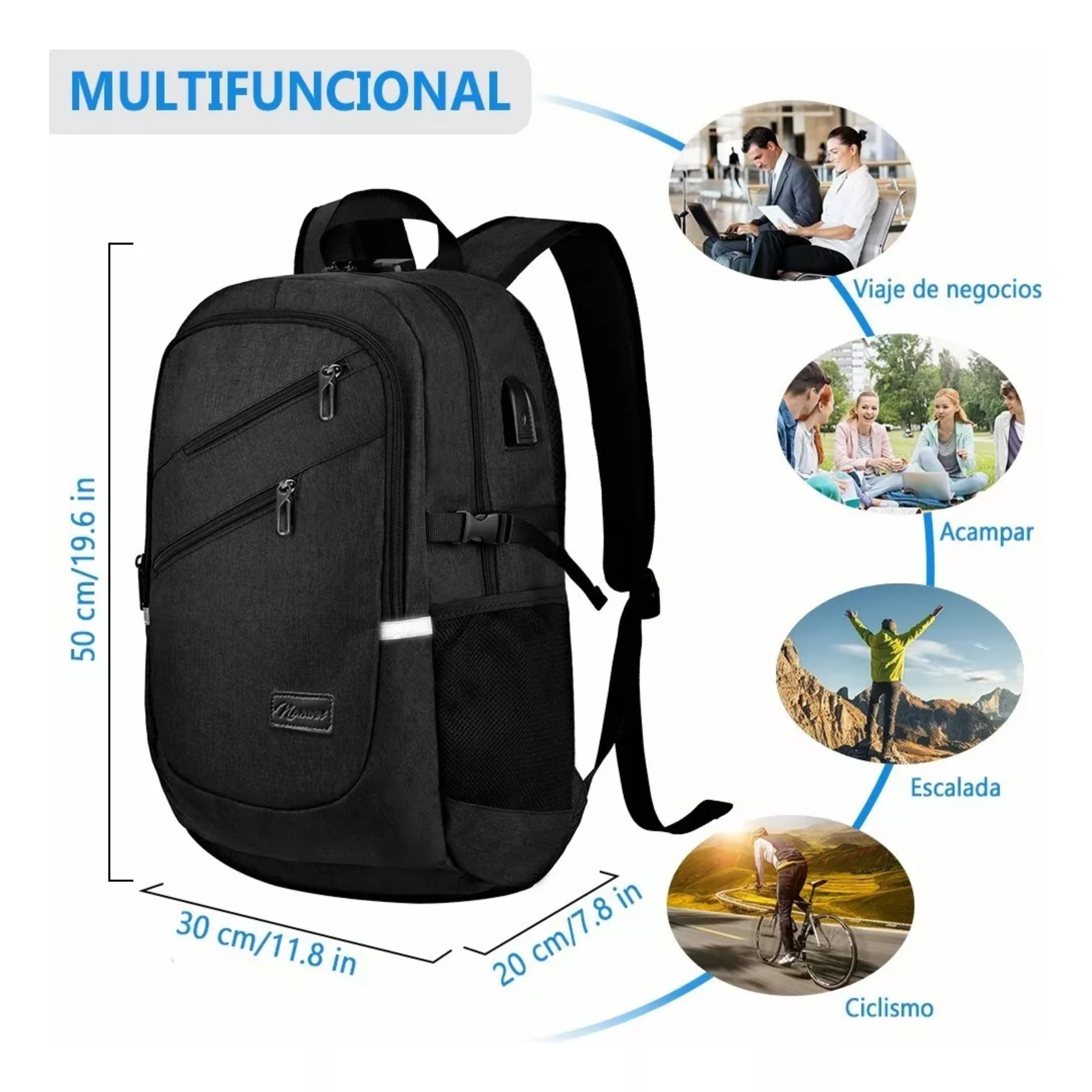 Mochila urbana 8848 BCS-10012 color GRIS OSCURO diseño liso 35L