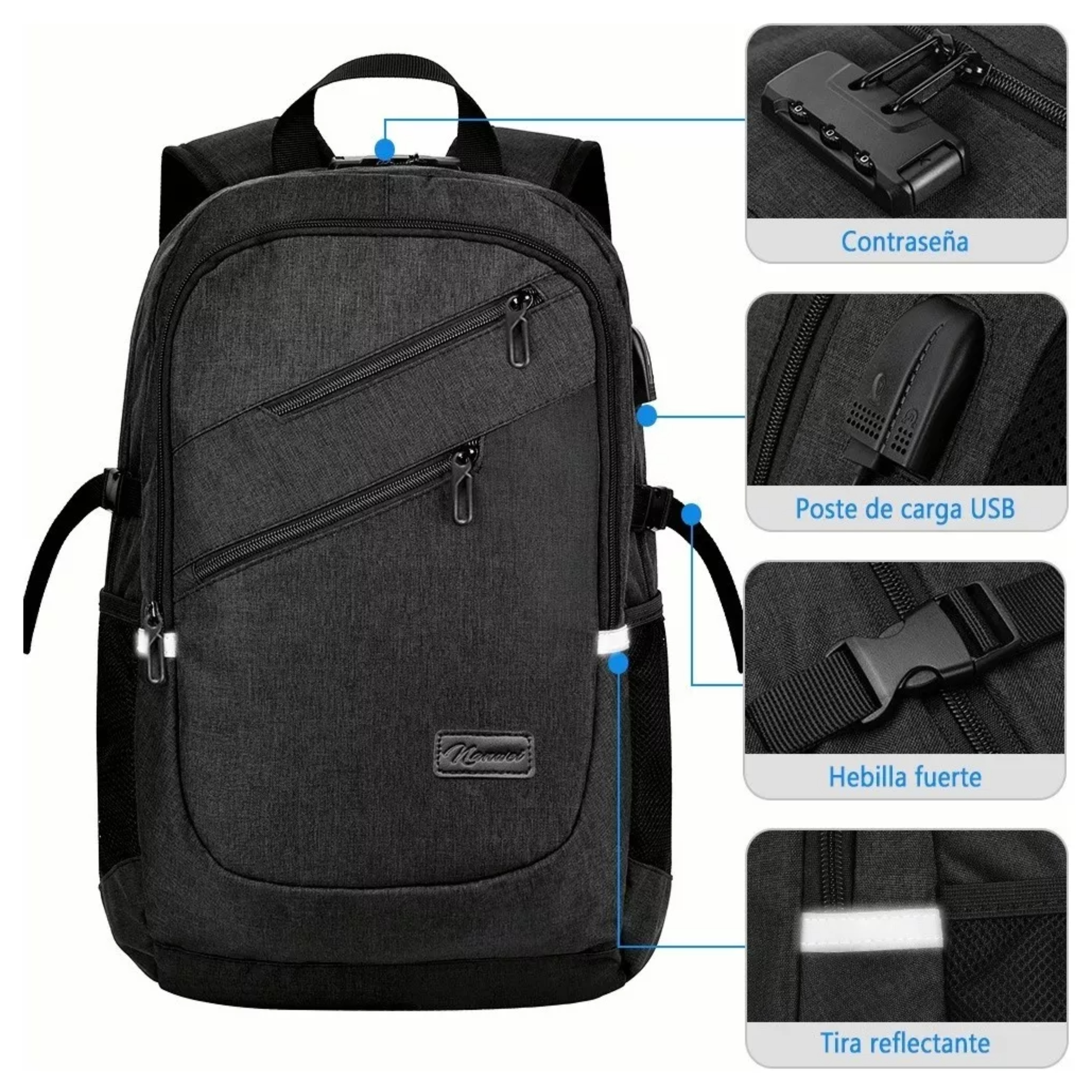 Mochila urbana 8848 BCS-10012 color GRIS OSCURO diseño liso 35L