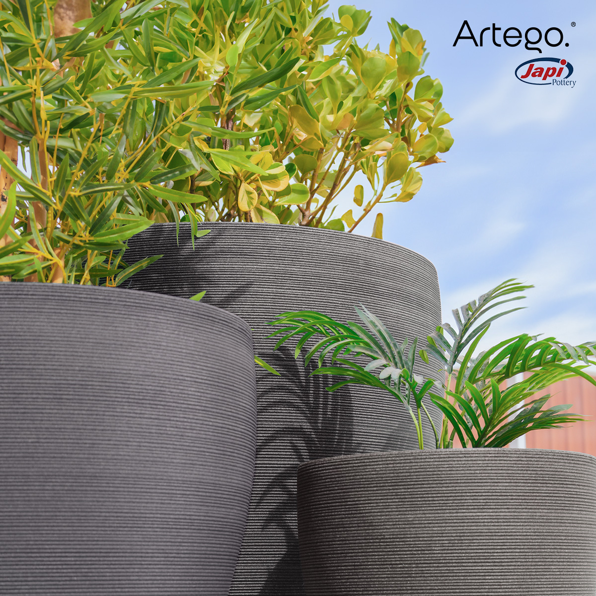 Macetas modernas set de 3 piezas BIG SIZE para exteriores grande ESPIRAL de Polietileno ultra ligera Artego Japi