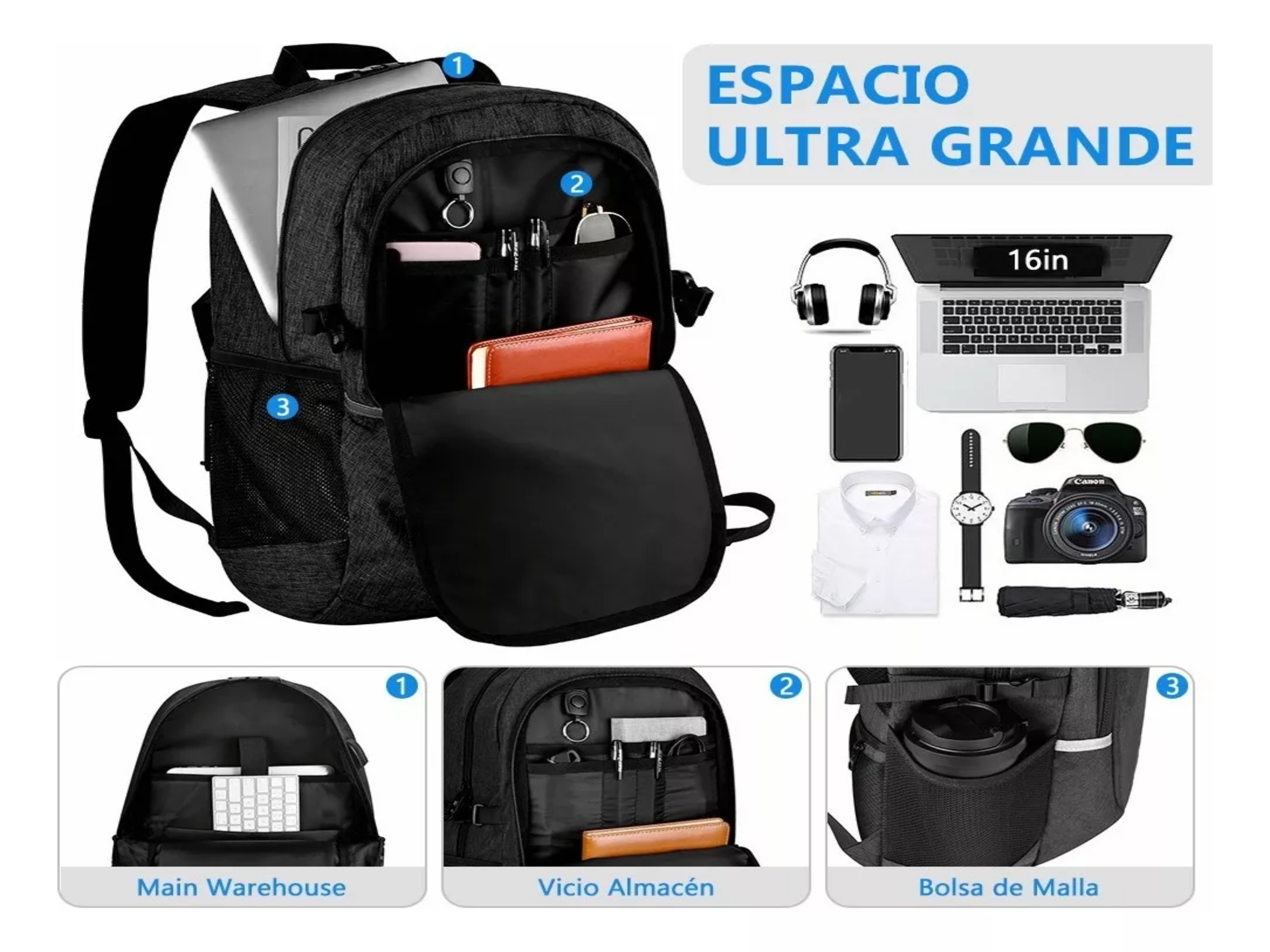 Mochila urbana 8848 BCS-10012 color GRIS OSCURO diseño liso 35L