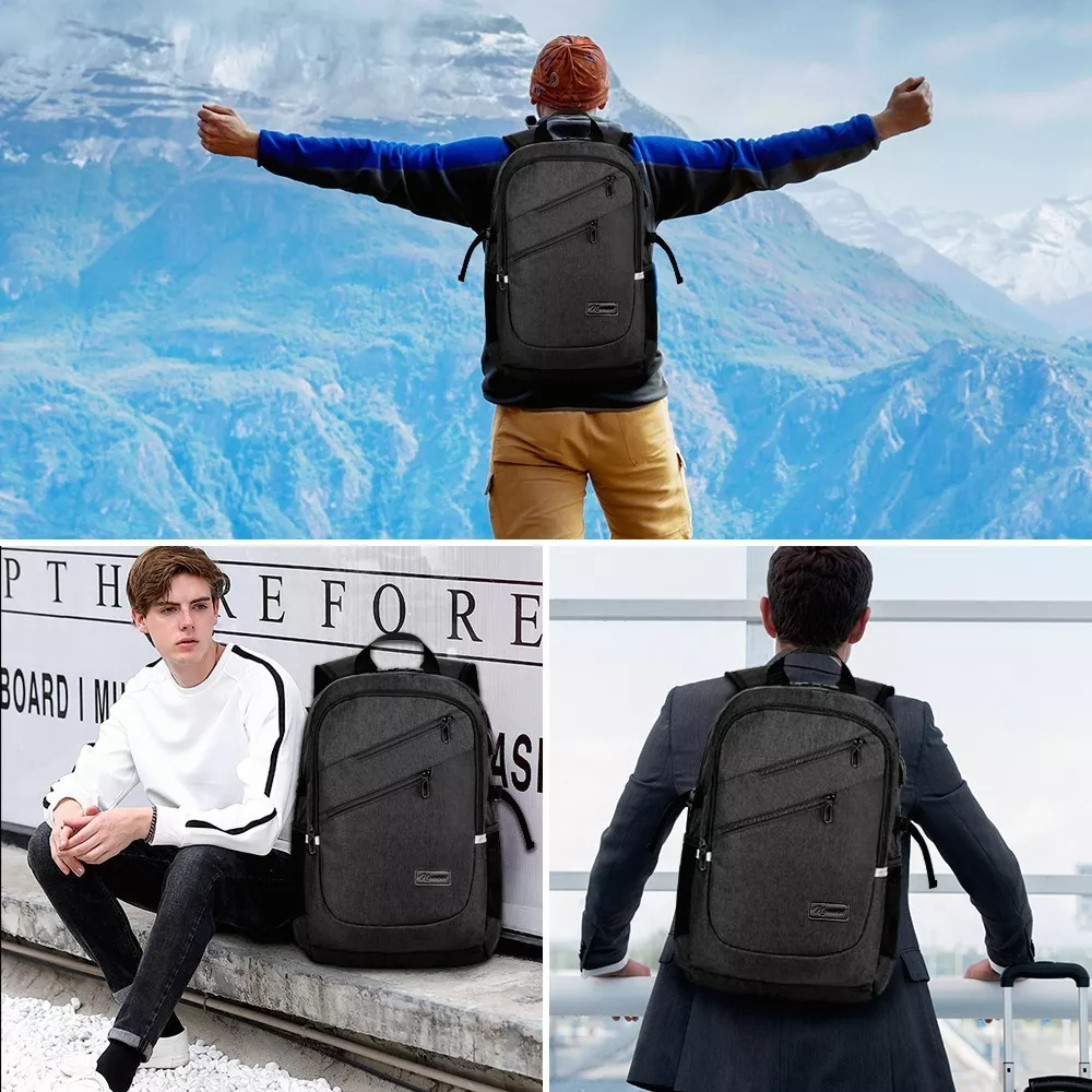 Mochila urbana 8848 BCS-10012 color GRIS OSCURO diseño liso 35L