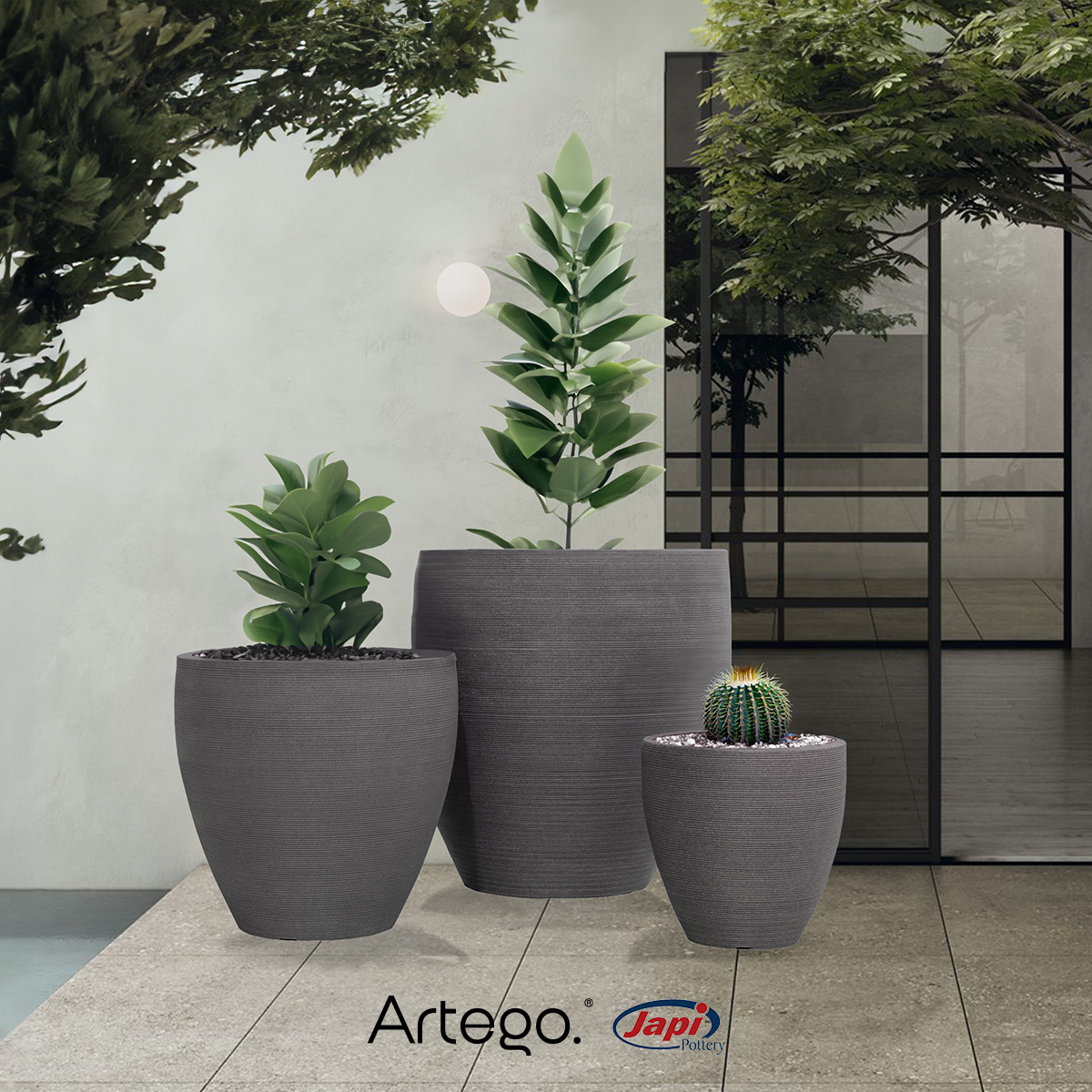 Macetas modernas set de 3 piezas BIG SIZE para exteriores grande ESPIRAL de Polietileno ultra ligera Artego Japi