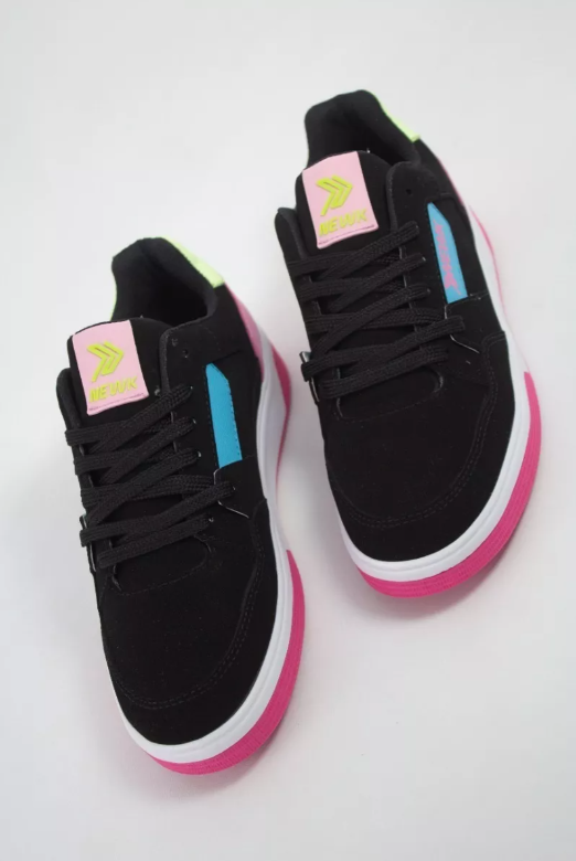 Tenis Newk Mujer Linea Fake Falso Color Negro Rosa