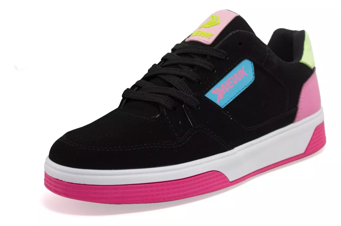 Tenis Newk Mujer Linea Fake Falso Color Negro Rosa
