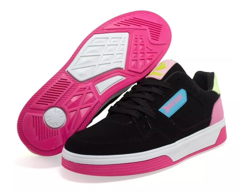 Tenis Newk Mujer Linea Fake Falso Color Negro Rosa