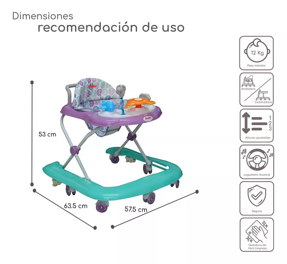 Andadera Caminadora D'bebé Upa Bebe Lila Con Aro En U.