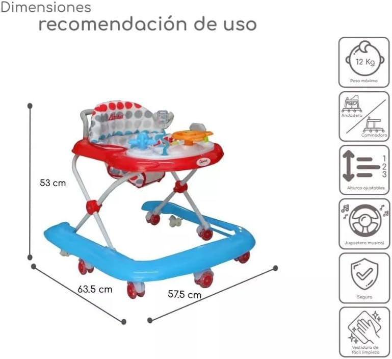 Andadera Caminadora D'bebé Upa Bebe Roja Con Aro En U.