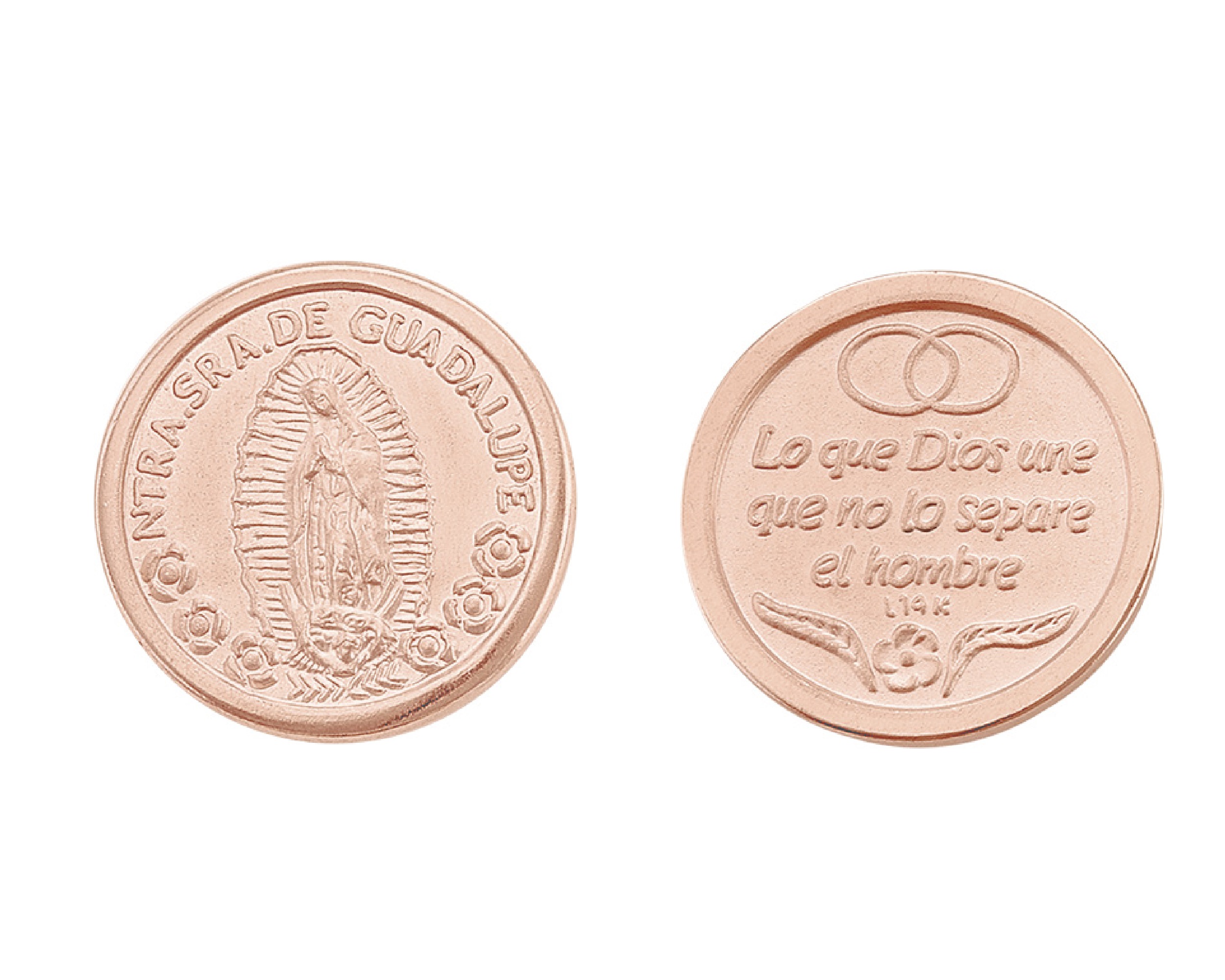 Arras Chapa de Oro Rosa 18K Horoz Vírgen Guadalupe con cofre S409.