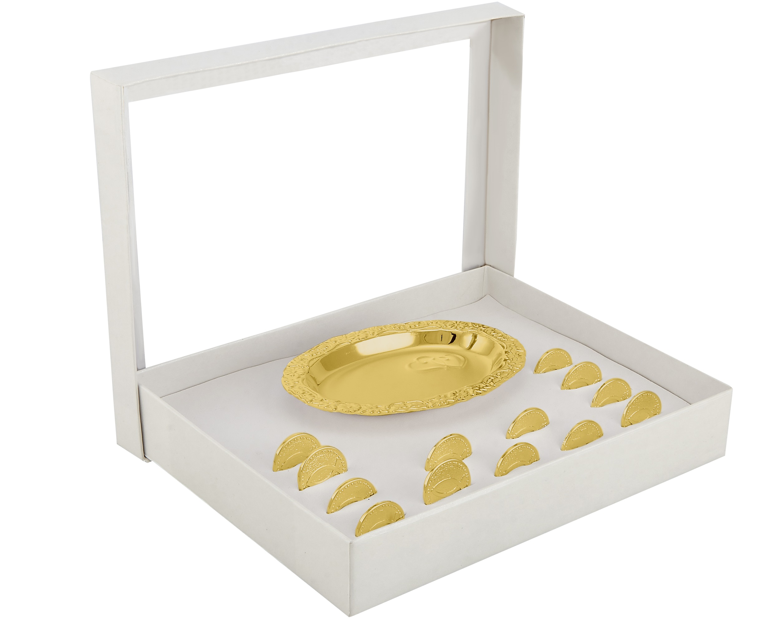 Arras Chapa de Oro 18K Matrimonio Pez y Cruz con Charola S411.