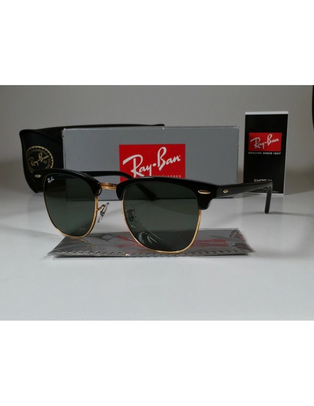 Lentes de sol Ray Ban Rb3016 W0365 Clubmaster Negro G-15 Dorado Original