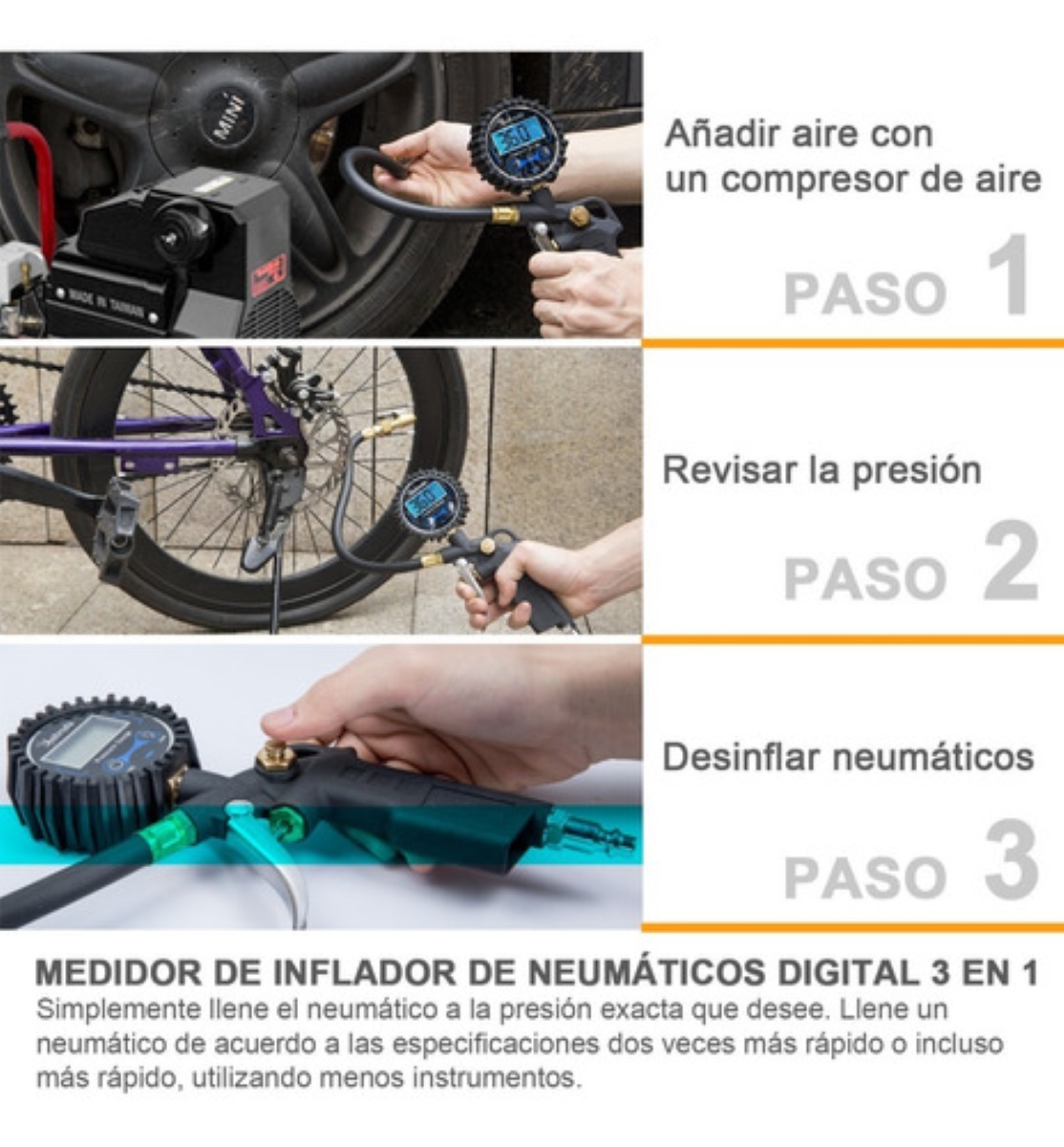 Inflador De Neumáticos Digital Astroai Con Manómetro