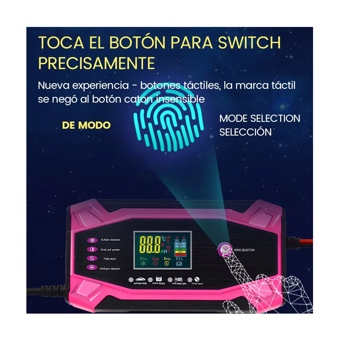 Cargador De Batería Inteligente 12v 24v 10a Para Auto Y Moto Rosa