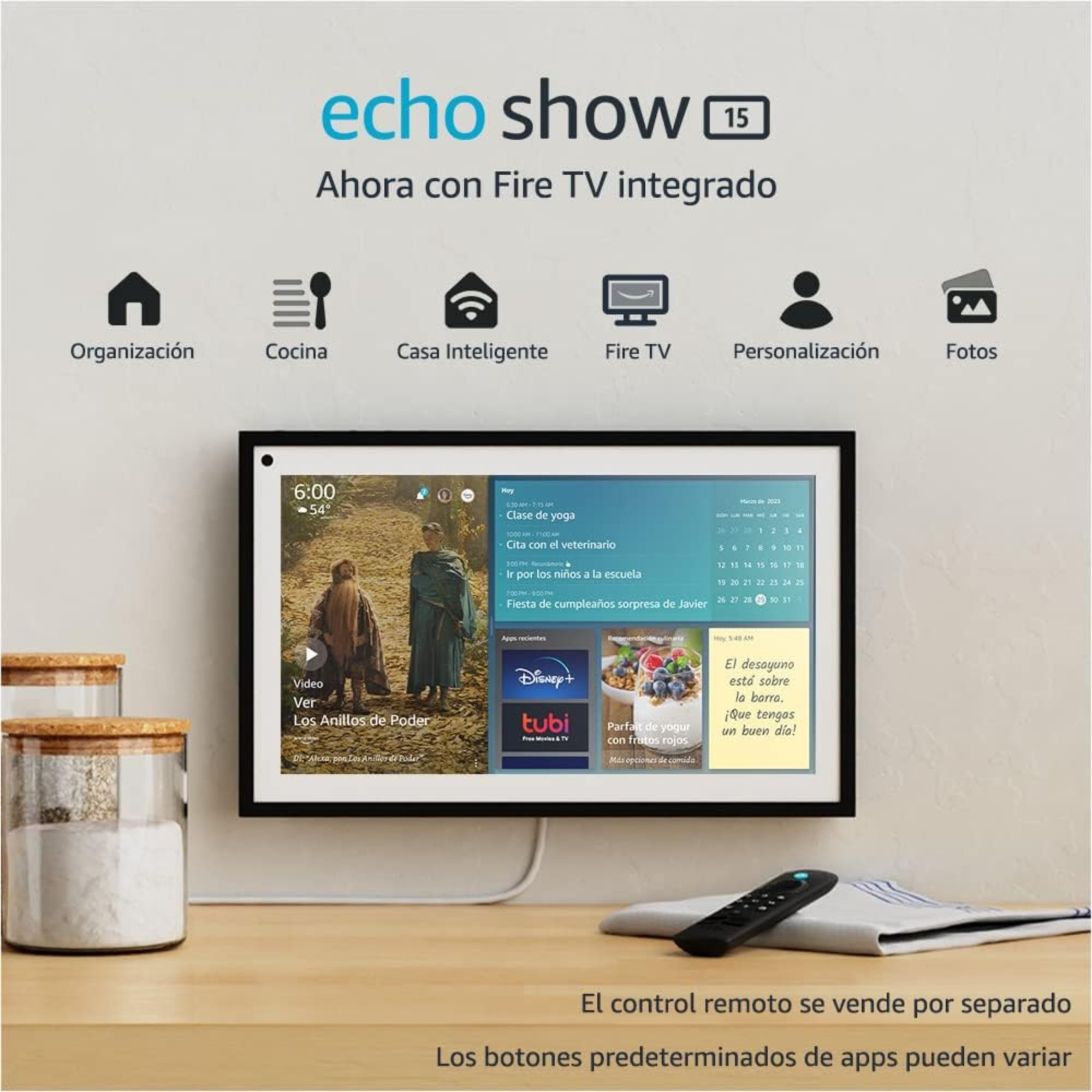 Amazon Echo Show 15 de 15.6'' Touch con asistente virtual Alexa y Fire TV, Negro.