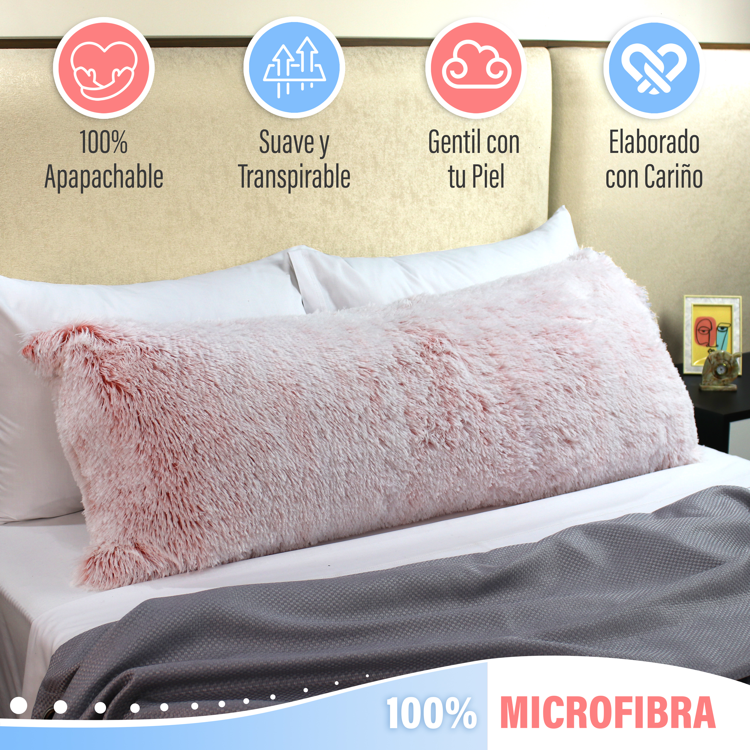 Almohada Abrazable Nevado Coral, Extra Larga Cómoda Super suave.