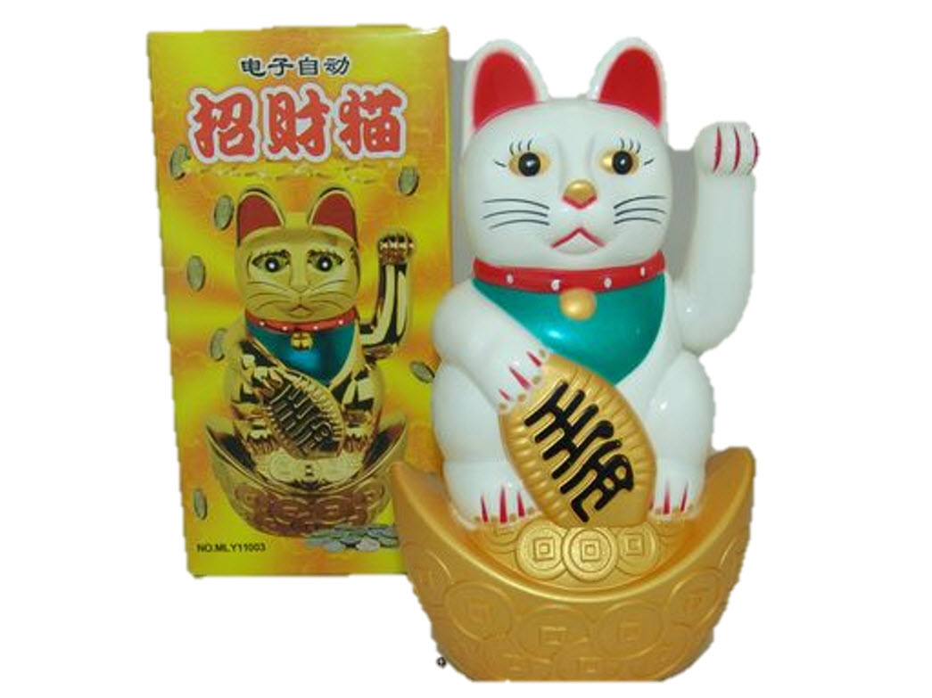 Maneki Neko Gato Fortuna Prosperidad Abundancia Exito Blanco 18cm.
