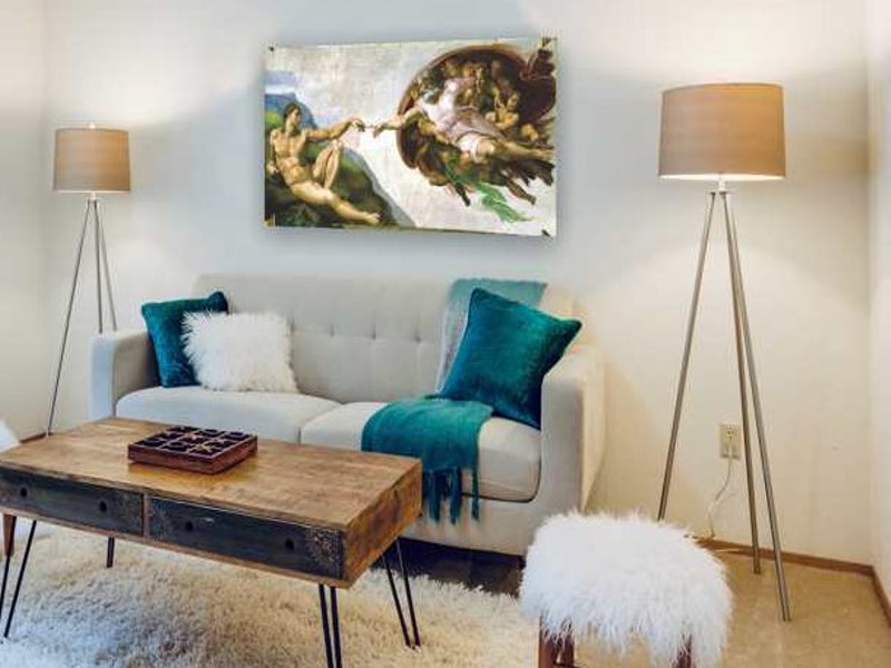 Cuadro Decorativo Canvas La Creación de Adan de Miguel Ángel, fresco en la Capilla Sixtina 120 X 60 cm.