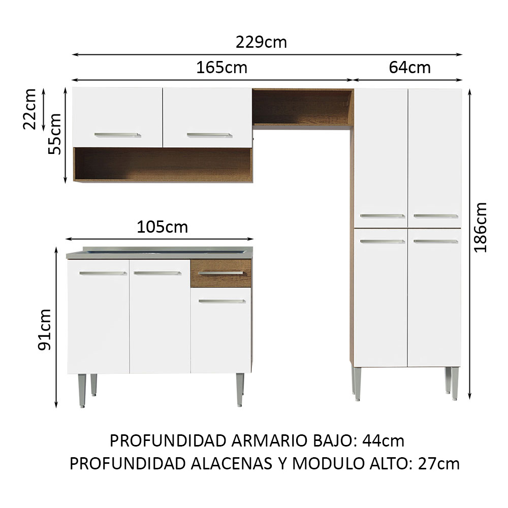 Cocina Integral 229cm Con Tarja Emilly Madesa 10.