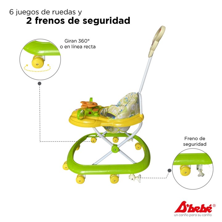 Andadera D'bebé Play Sonidos Y Bastón De Empuje Color Verde.