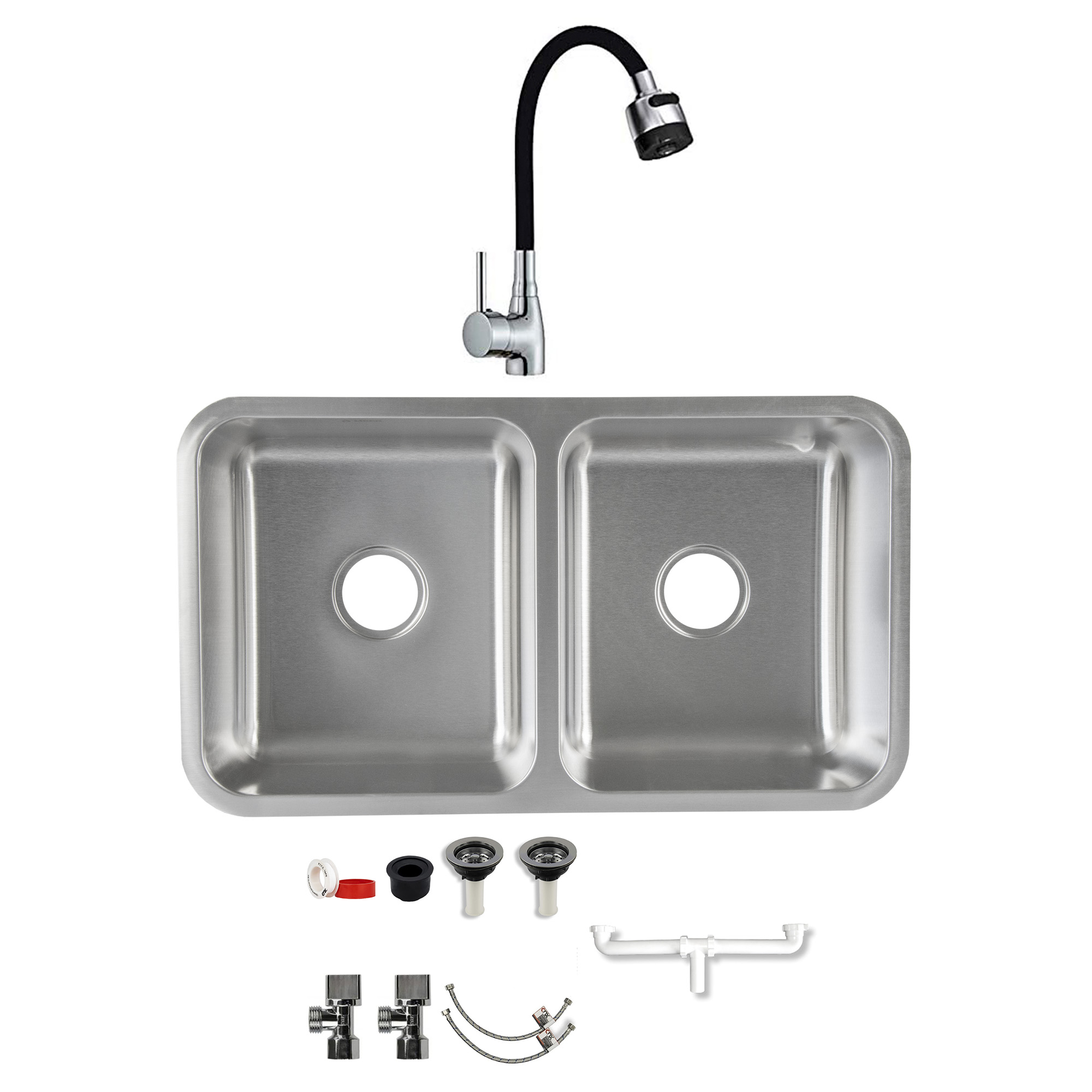 Tarja Doble En Acero. Inox. Incluye Mezcladora Monomando Y kit de instalación.