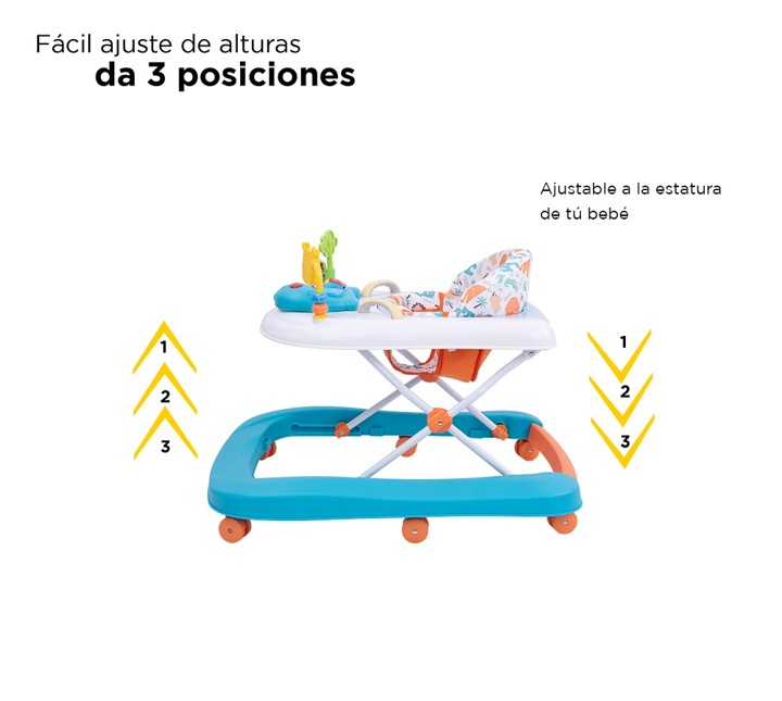 Andadera Caminadora D Bebe Jungle 2 En 1 Sonidos Luz Juguetes Azul con Blanco