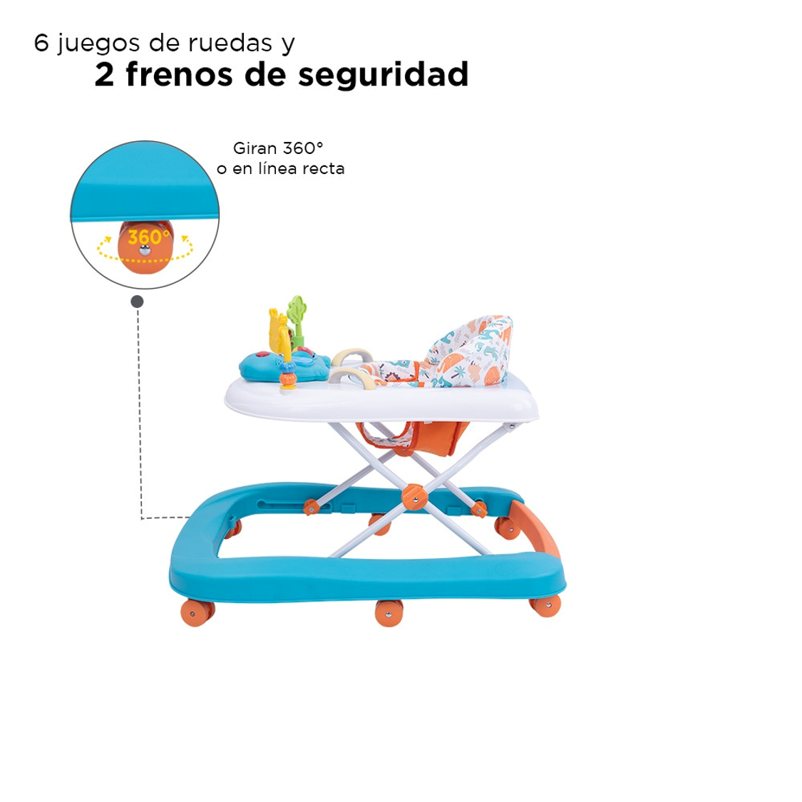 Andadera Caminadora D Bebe Jungle 2 En 1 Sonidos Luz Juguetes Azul con Blanco