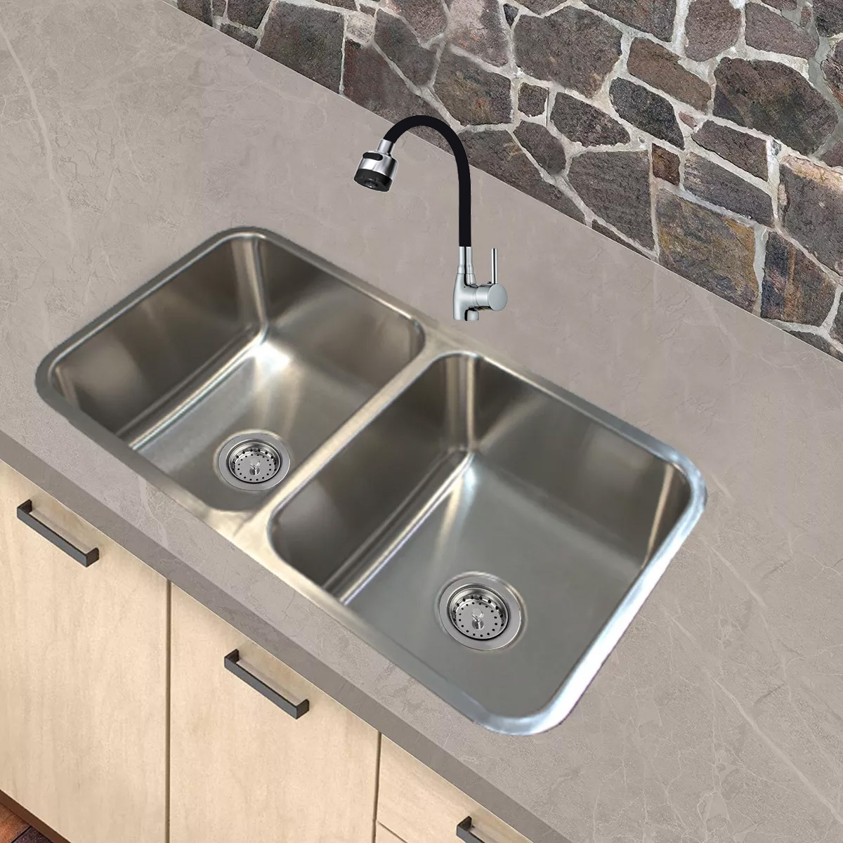 Tarja Doble En Acero. Inox. Incluye Mezcladora Monomando Y kit de instalación.