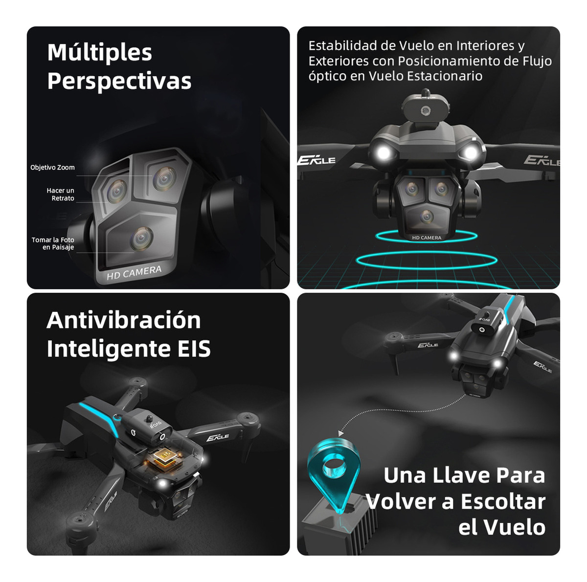 Mini Drone HYTOBP 4k con Cámara Profesional Control Remoto FPV HD 2.4GHz 3 Baterías