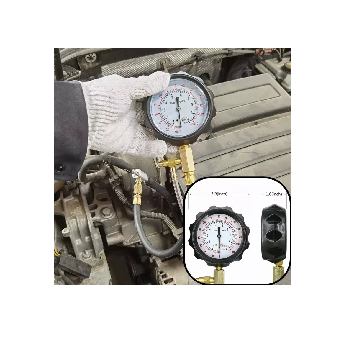 Medidor De Presión De Combustible Manómetro Gasolina 140 Psi