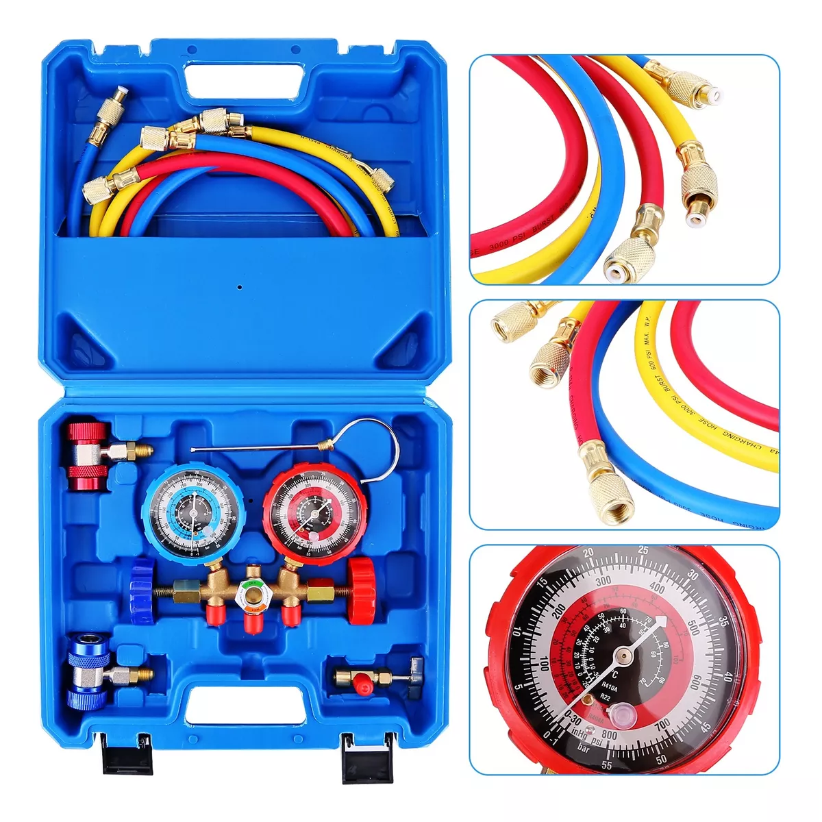 Juego Manómetros 3 Vías J Ca Para Refrigeranter410 R22 R134a R