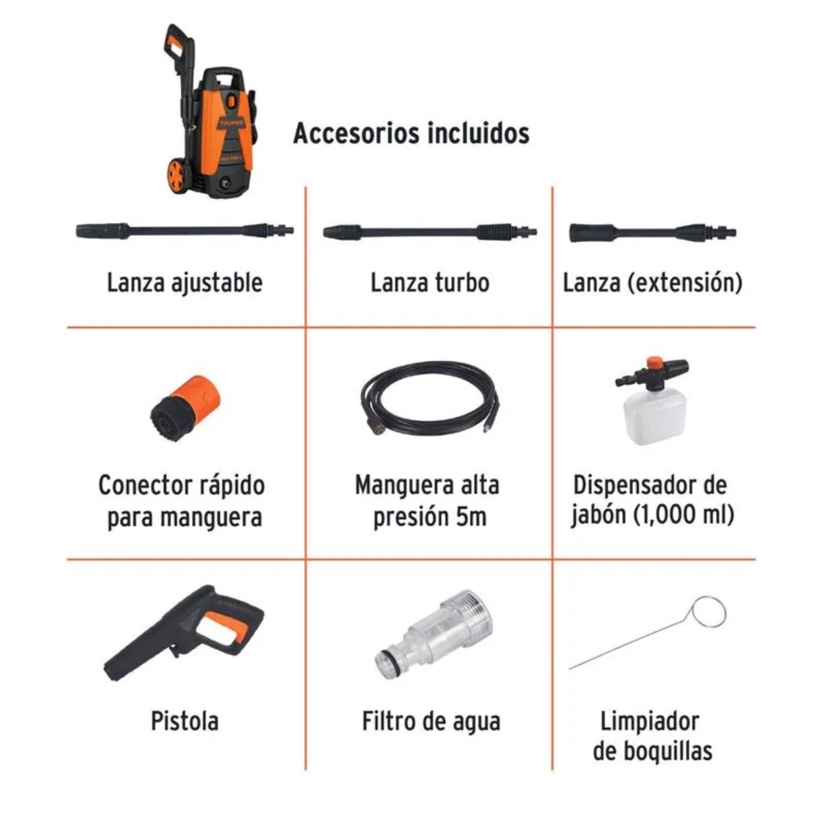 Hidrolavadora Eléctrica Truper HILA-1500 Motor 1.9 HP / 1500 PSI ENDY5.