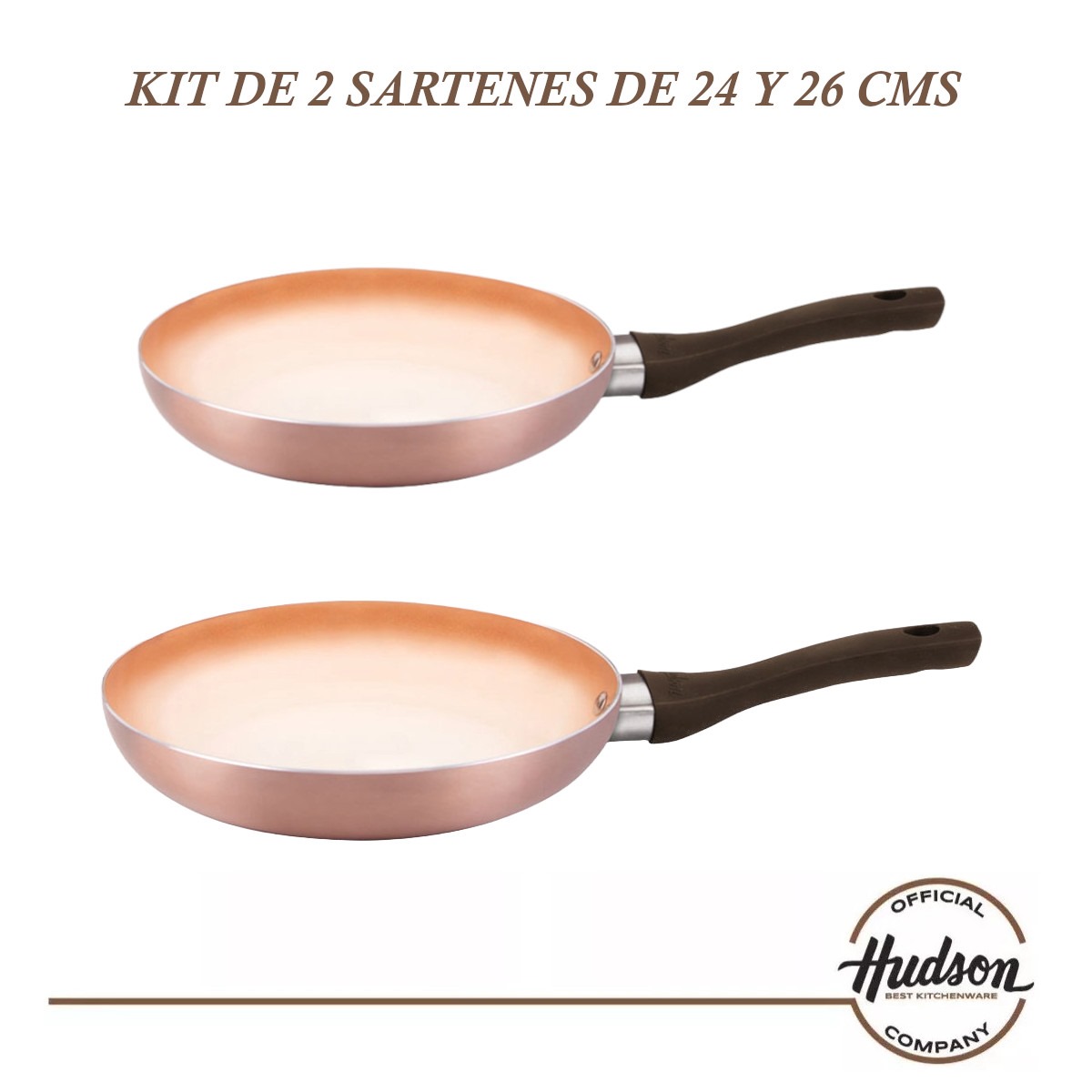 2 sartenes HUDSON Aluminio 24/26cm color cobre antihaderente.