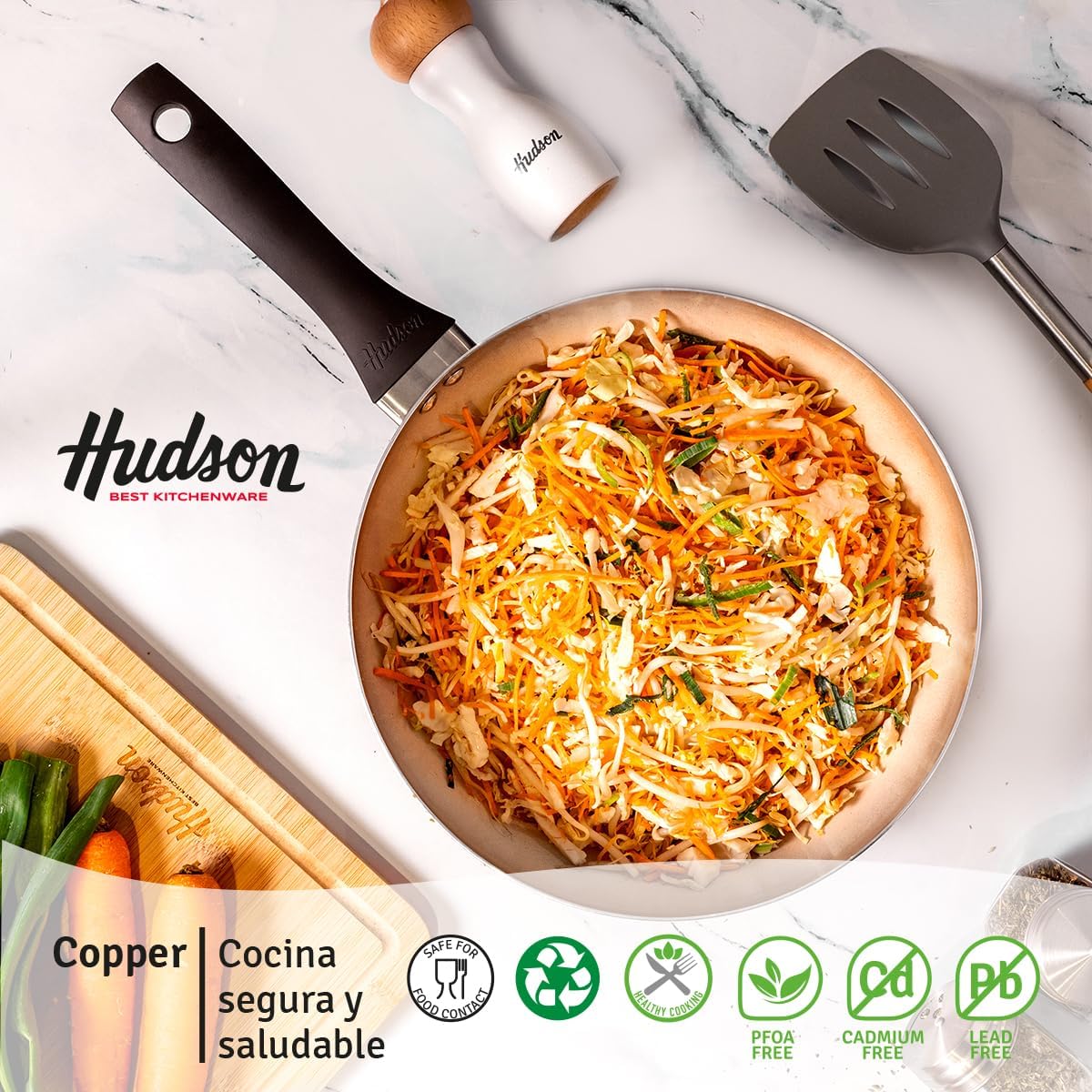 2 sartenes HUDSON Aluminio 24/26cm color cobre antihaderente.