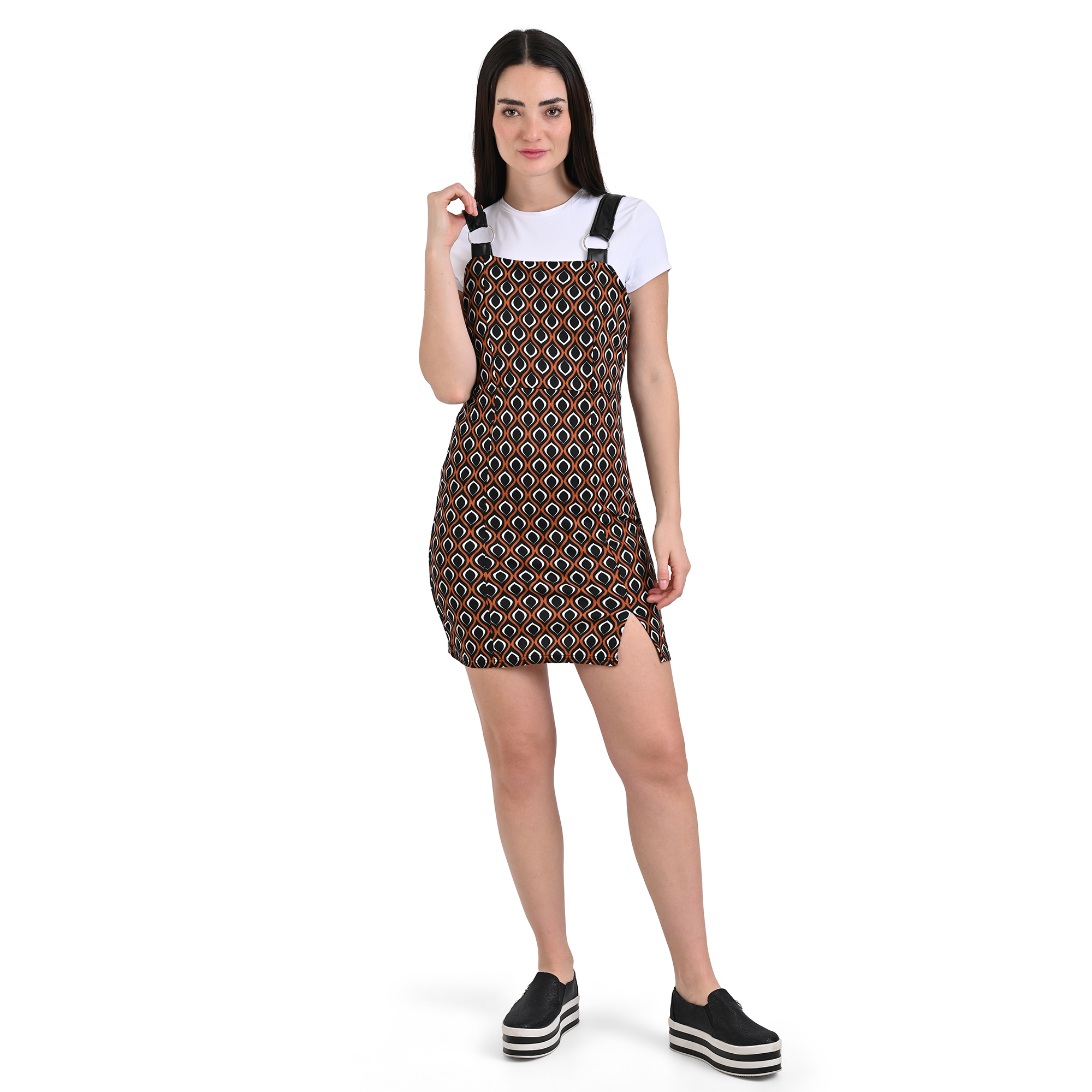 Vestido corto Dama tipo jumper, Cómodo, Moda Casual, Fresco, Juvenil Primaveral, con tirantes en contraste,tambien para playa Mod.J4196C.