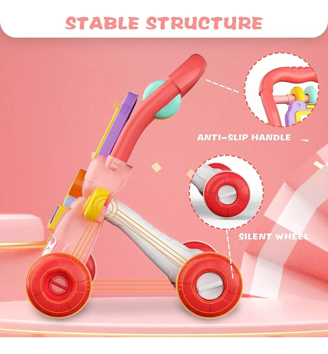 Andador Caminador Bebe Musical Panel Didactico Kiddos ROSA.